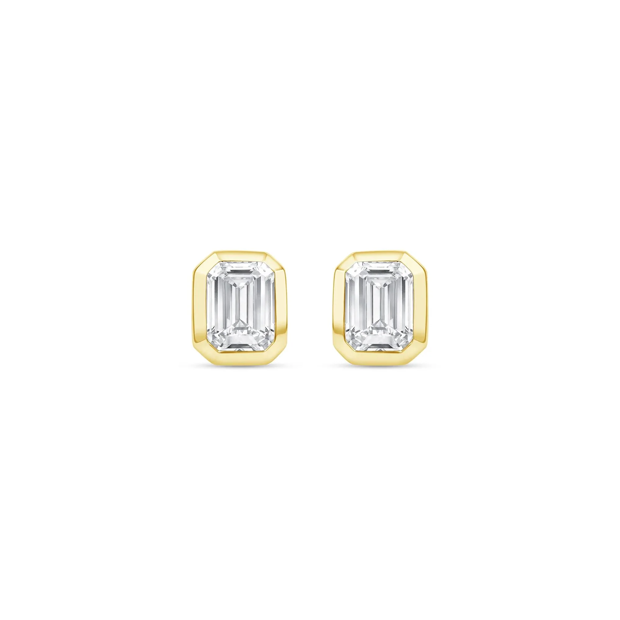 1/3 CT. Tw. Lab Grown Diamond Emerald-Cut Bezel-Set Solitaire Stud Earrings 14K Yellow Gold Size 4.50mm - Image 2