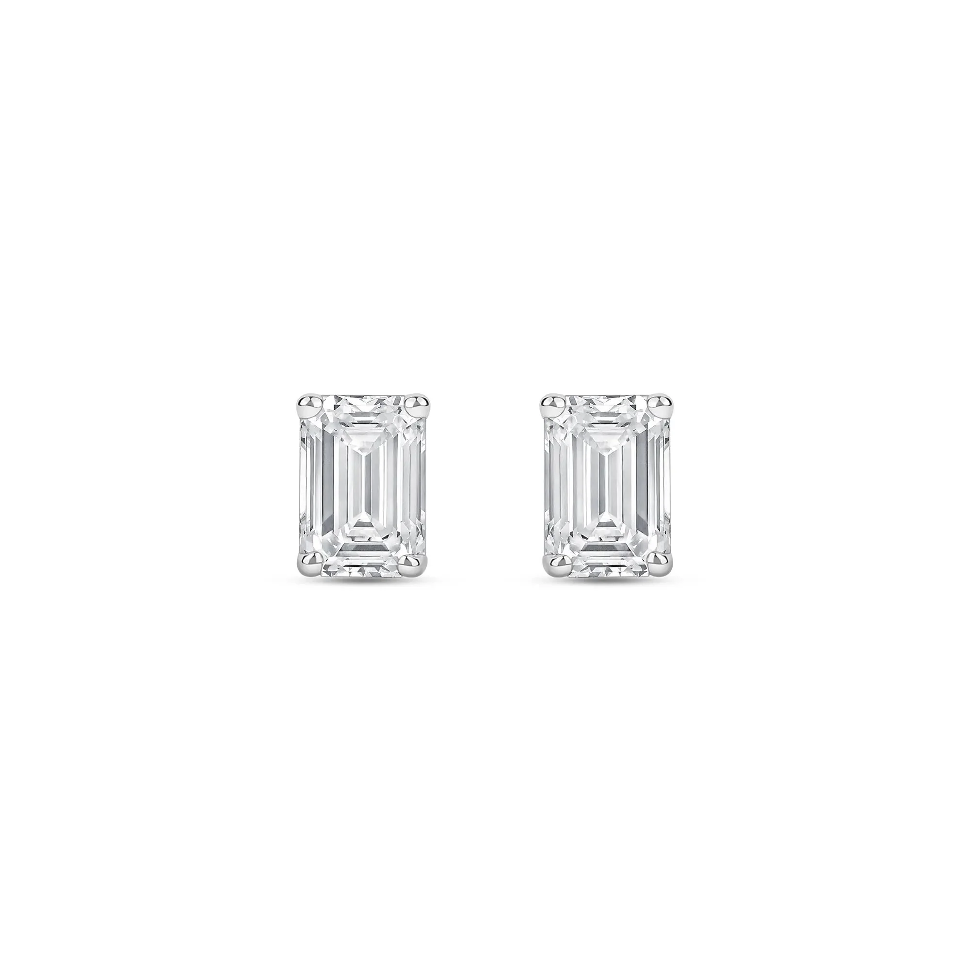 1/2 CT. Tw. Lab Grown Diamond Emerald-Cut Solitaire Stud Earrings 14K White Gold Size 5.00mm - Image 2