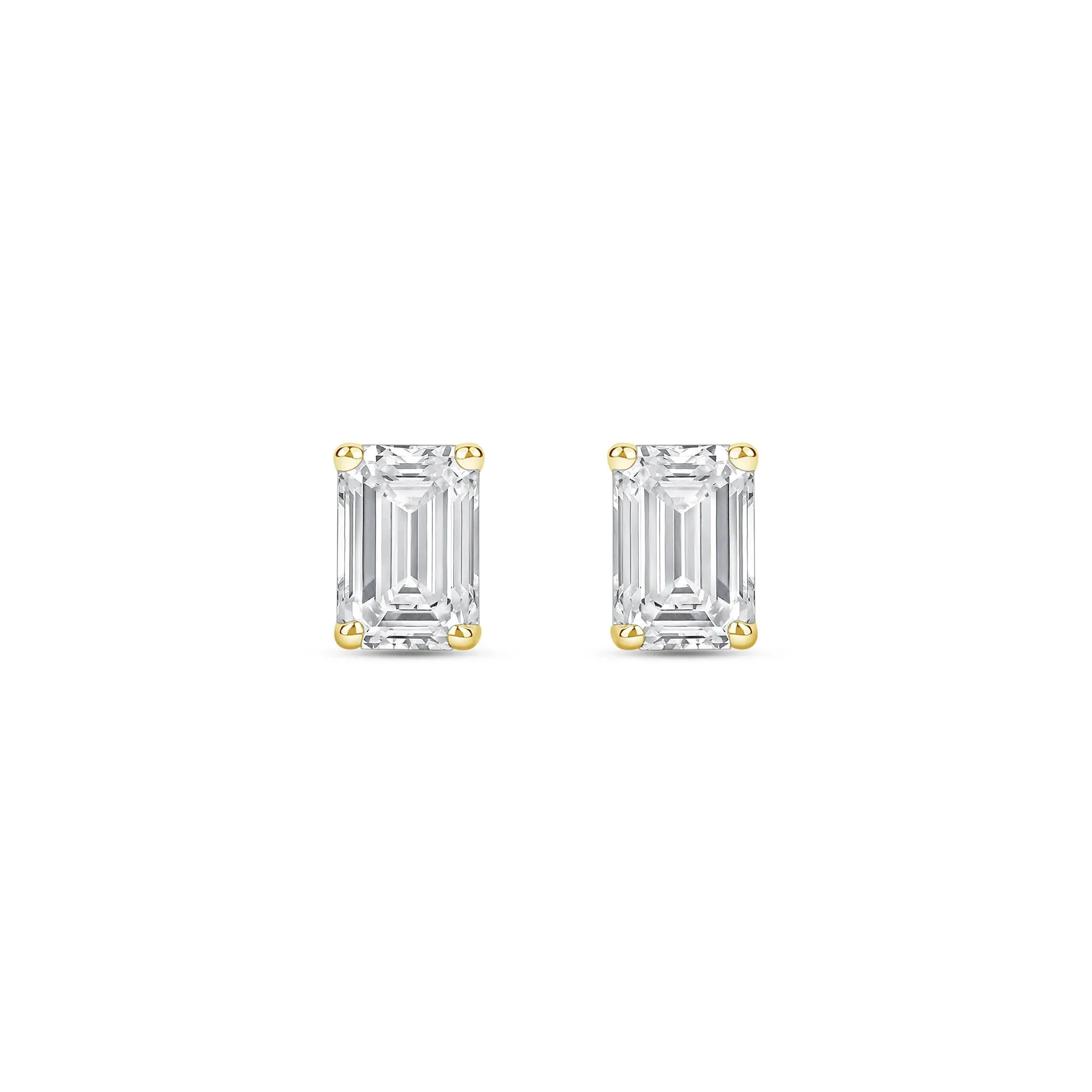 1/2 CT. Tw. Lab Grown Diamond Emerald-Cut Solitaire Stud Earrings 14K Yellow Gold Size 5.00mm - Image 2
