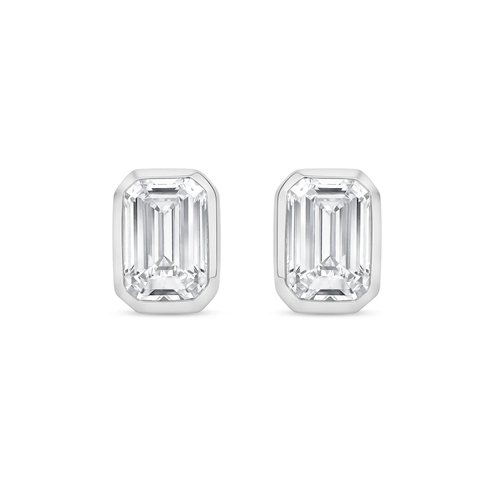 1/2 CT. Tw. Lab Grown Diamond Emerald-Cut Bezel-Set Solitaire Stud Earrings 14K White Gold Size 5.00mm - Image 2