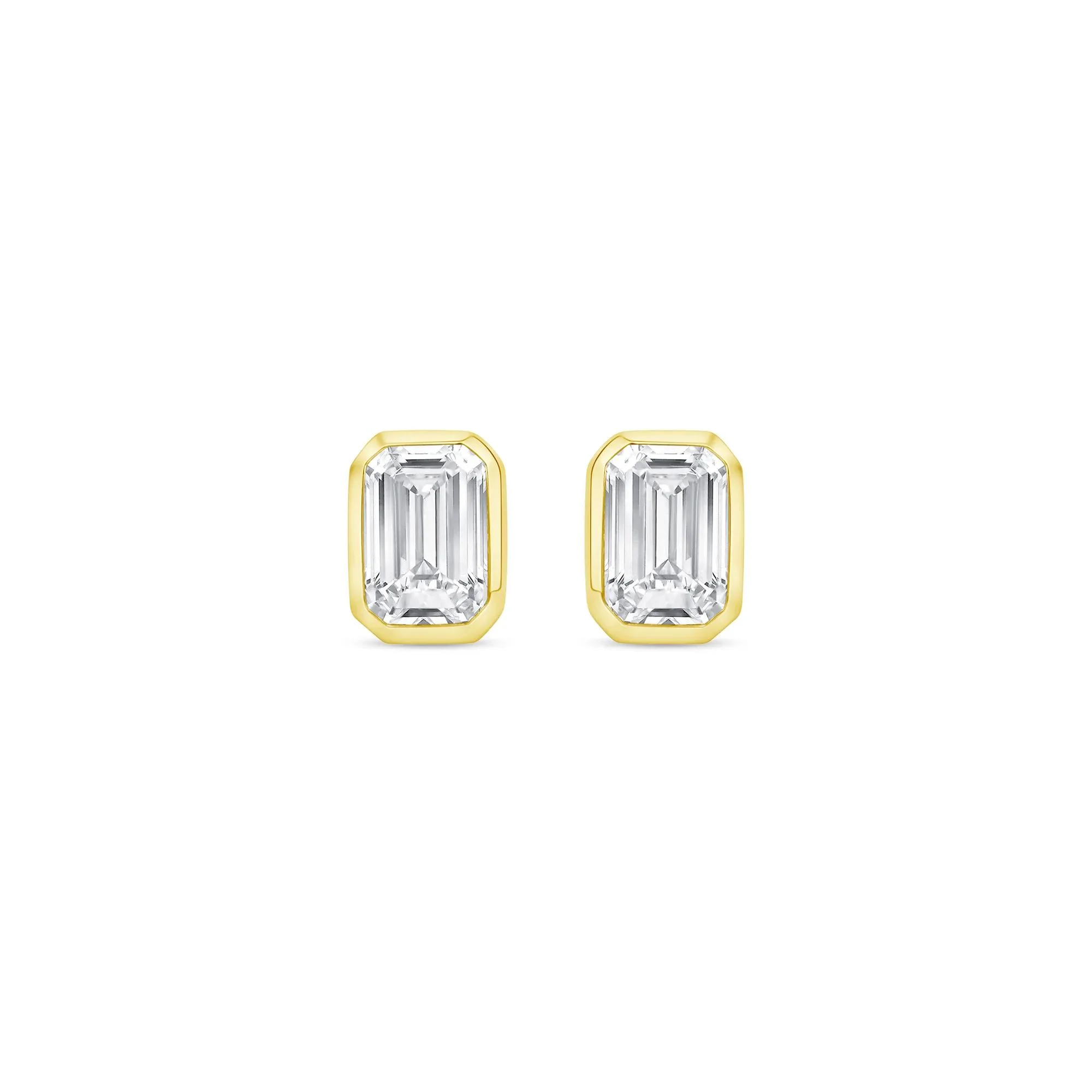 1/2 CT. Tw. Lab Grown Diamond Emerald-Cut Bezel-Set Solitaire Stud Earrings 14K Yellow Gold Size 5.00mm - Image 2
