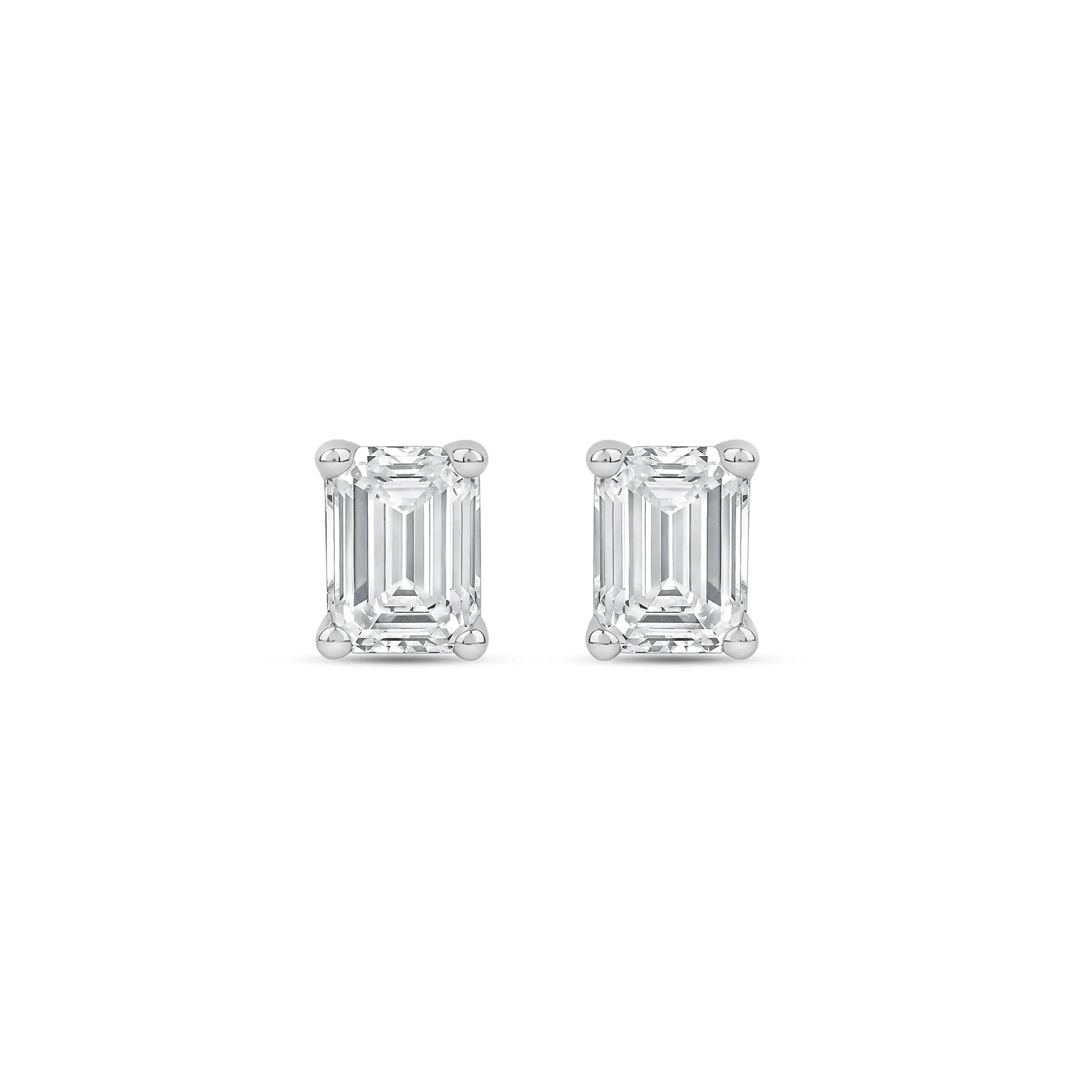 3/4 CT. Tw. Lab Grown Diamond Emerald-Cut Solitaire Stud Earrings 14K White Gold Size 5.80mm - Image 2