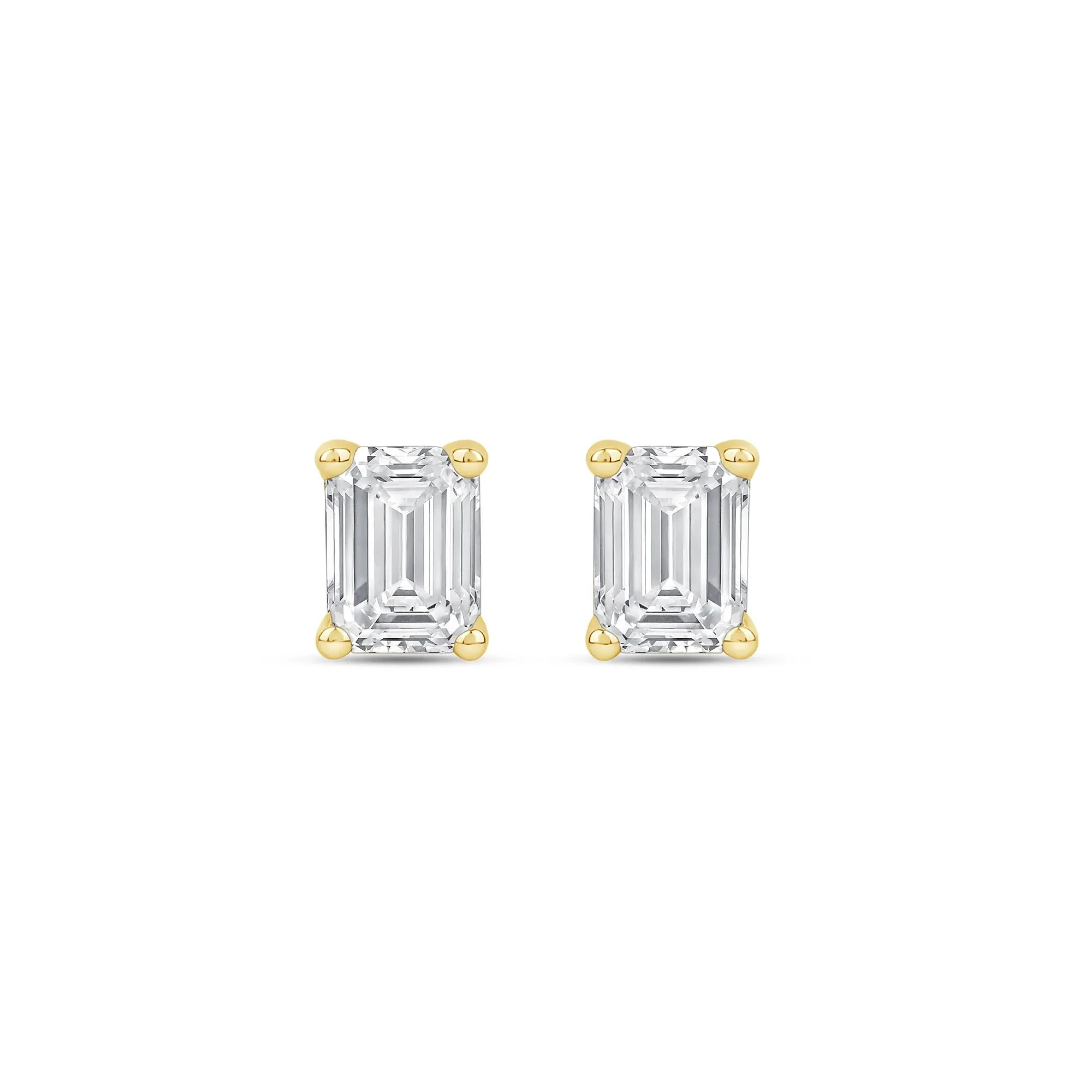 3/4 CT. Tw. Lab Grown Diamond Emerald-Cut Solitaire Stud Earrings 14K Yellow Gold Size 5.80mm - Image 2