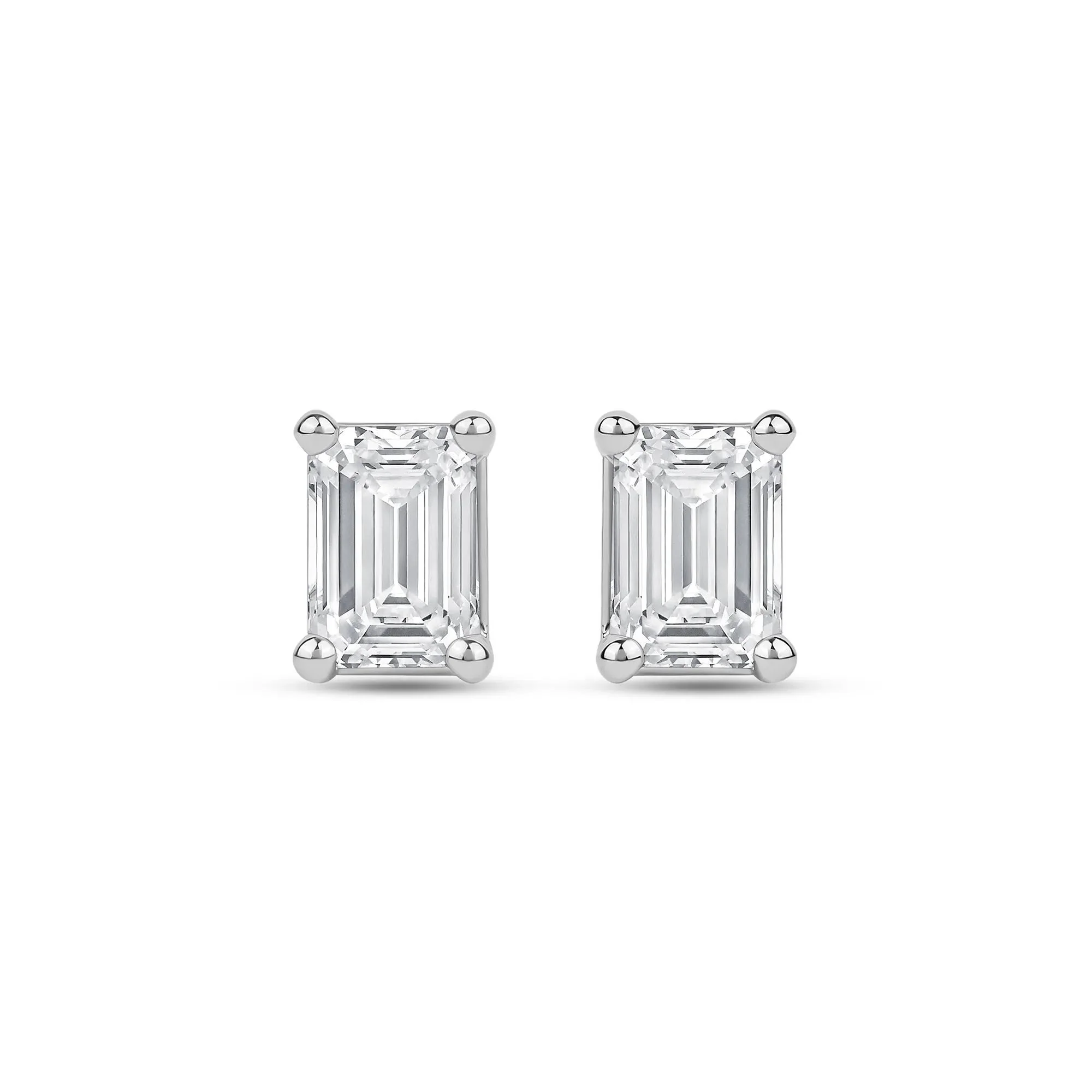 2 CT. Tw. Lab Grown Diamond Emerald-Cut Solitaire Stud Earrings 14K White Gold Size 8.40mm - Image 2