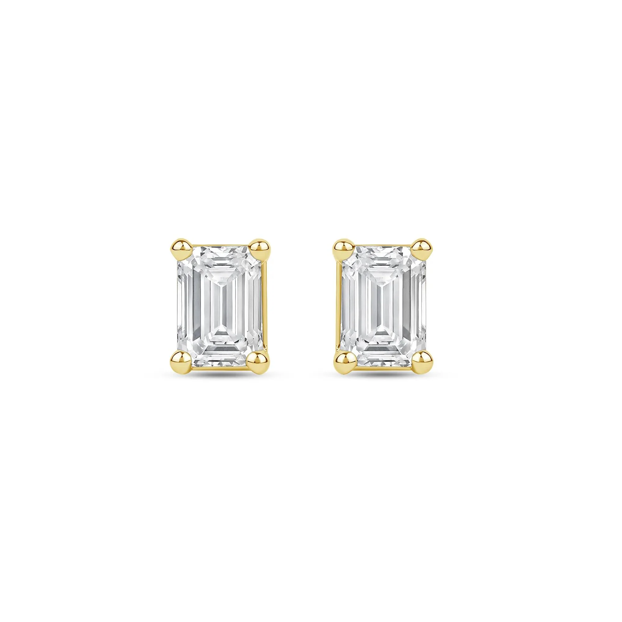 3 CT. Tw. Lab Grown Diamond Emerald-Cut Solitaire Stud Earrings 14K Yellow Gold Size 9.00mm - Image 2