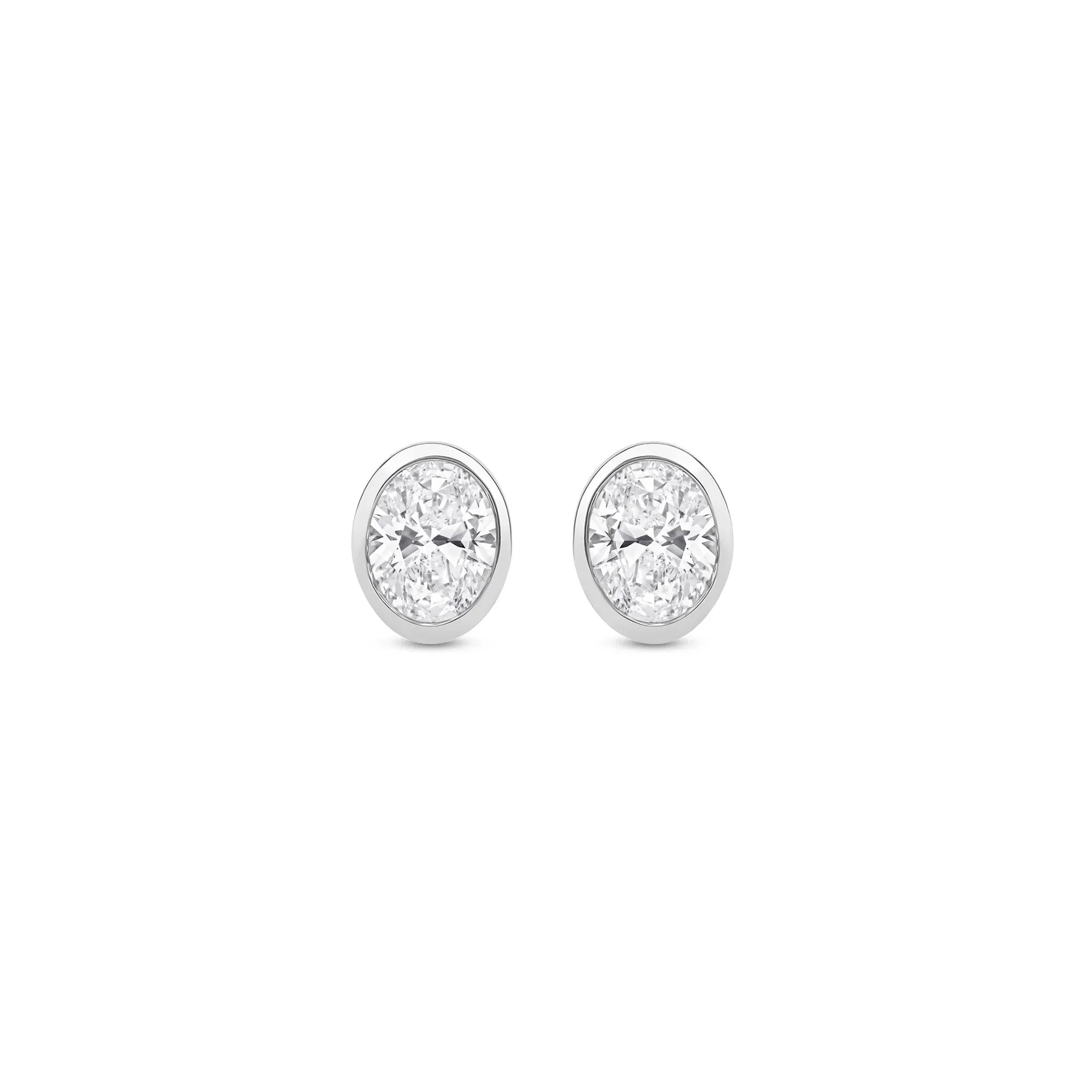 1/3 CT. Tw. Lab Grown Diamond Oval-Shaped Bezel-Set Solitaire Stud Earrings 14K White Gold Size 5.00mm - Image 2