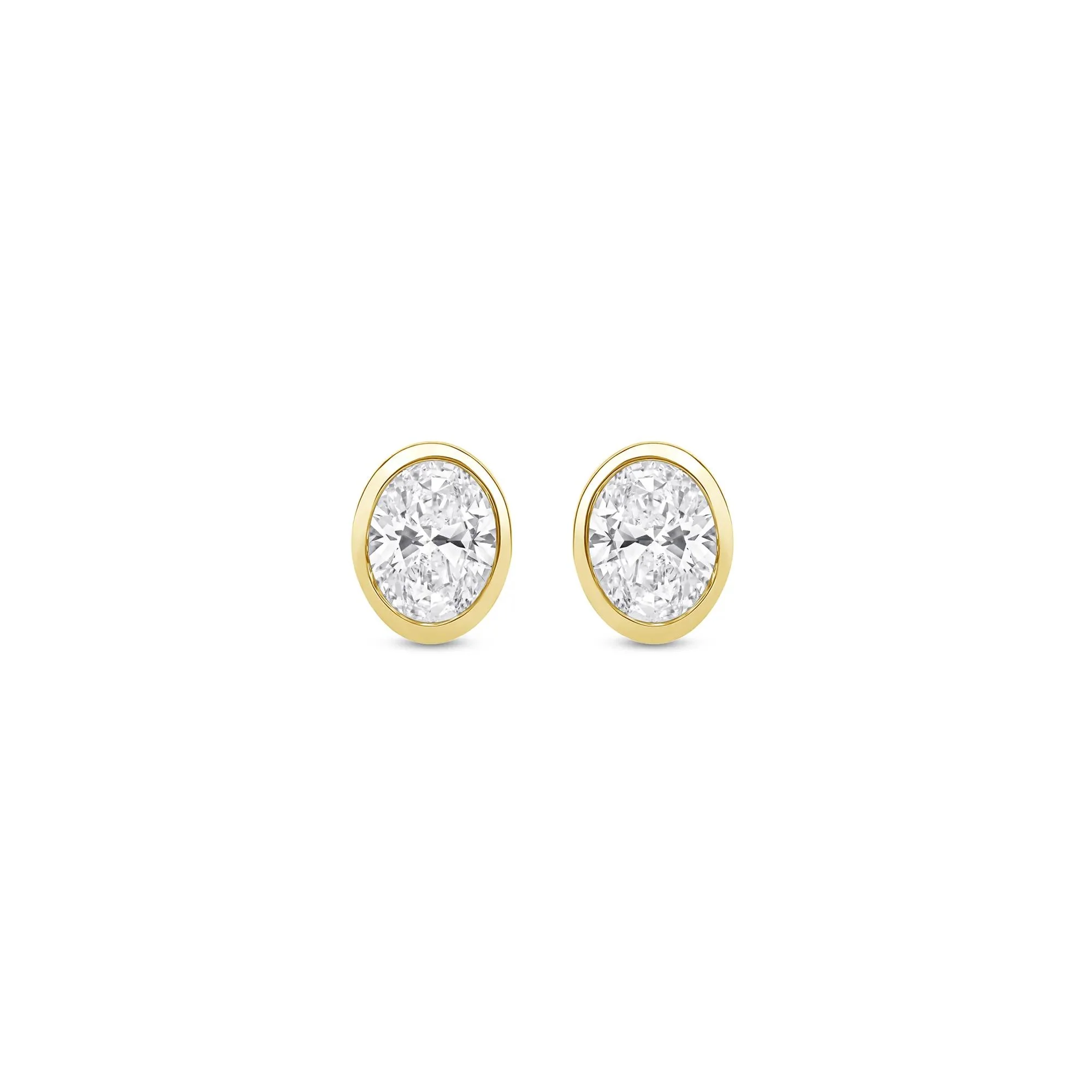 1/3 CT. Tw. Lab Grown Diamond Oval-Shaped Bezel-Set Solitaire Stud Earrings 14K Yellow Gold Size 5.00mm - Image 2