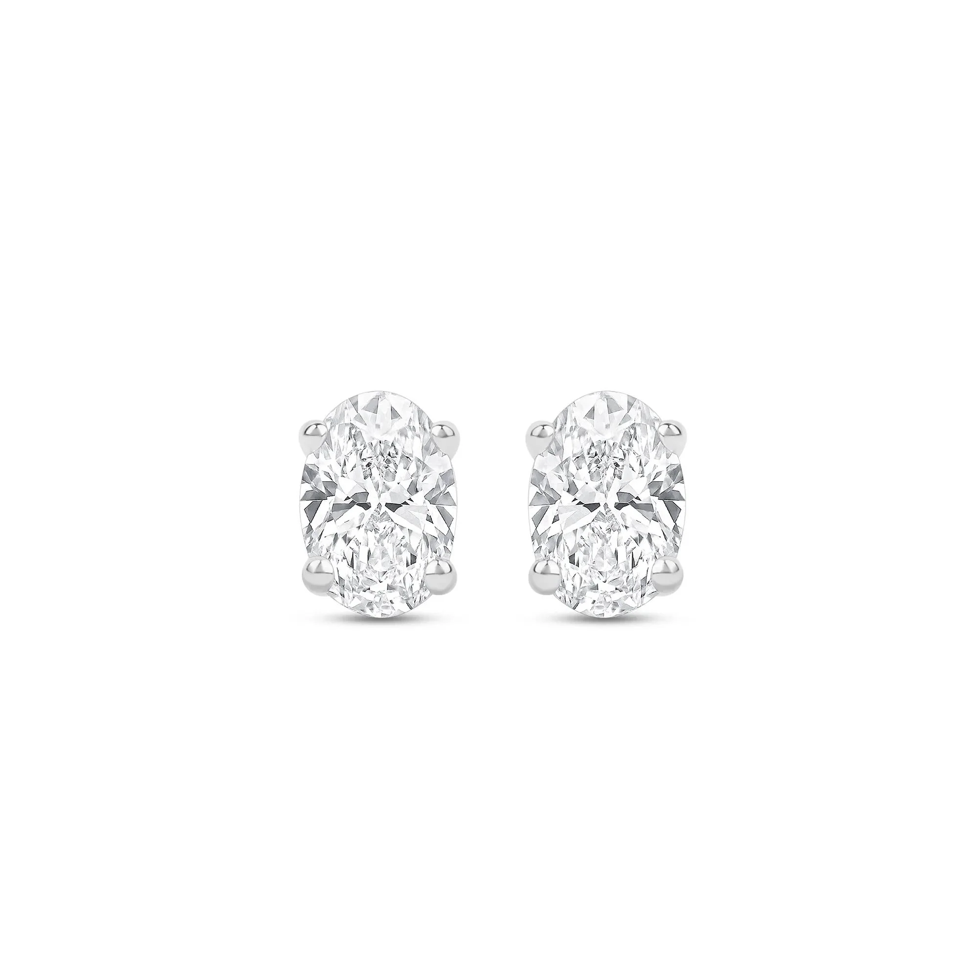 1/2 CT. Tw. Lab Grown Diamond Oval-Shaped Solitaire Stud Earrings 14K White Gold Size 5.60mm - Image 2