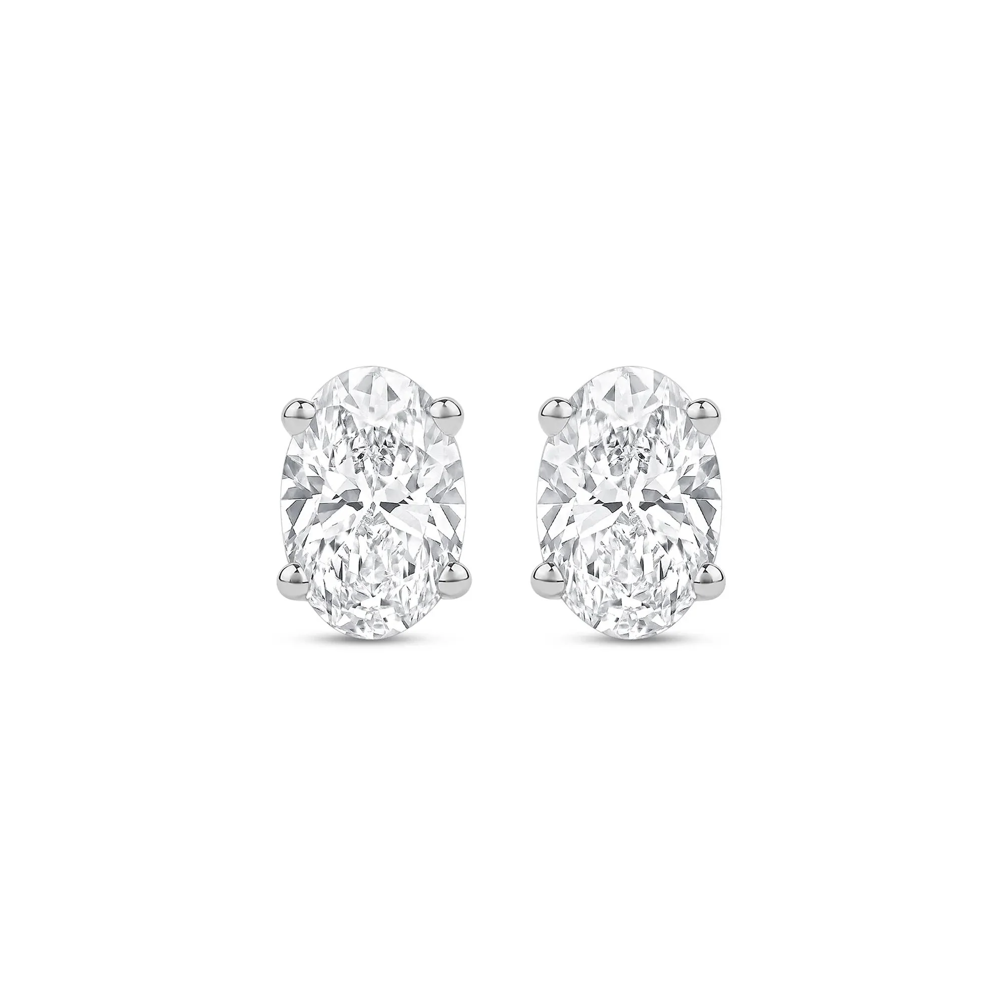 2 CT. Tw. Lab Grown Diamond Oval-Shaped Solitaire Stud Earrings 14K White Gold Size 8.60mm - Image 2