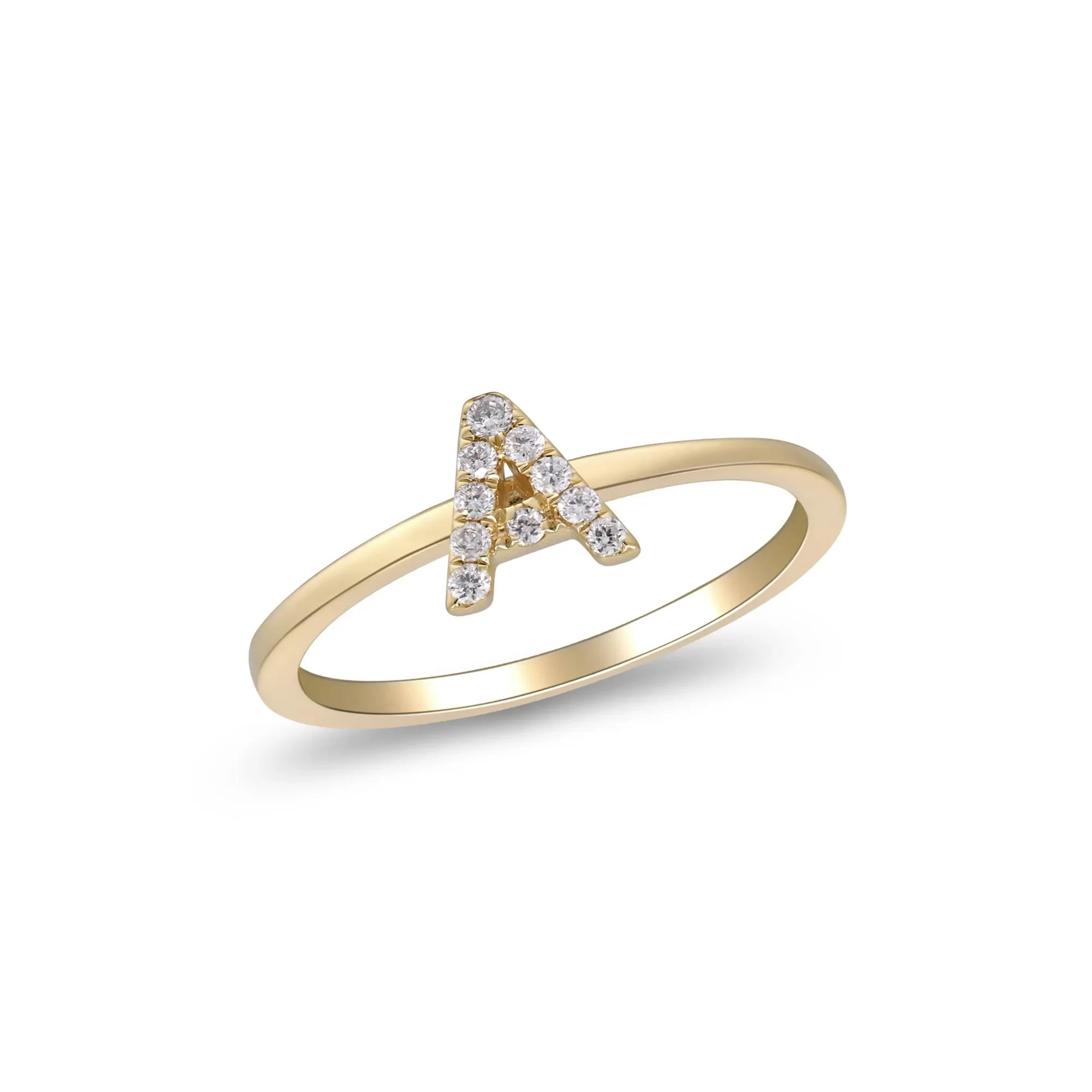 Diamond Accent "a" Initial Ring 10K Yellow Gold Round Brilliant Cut Size 5 2mm - Image 4