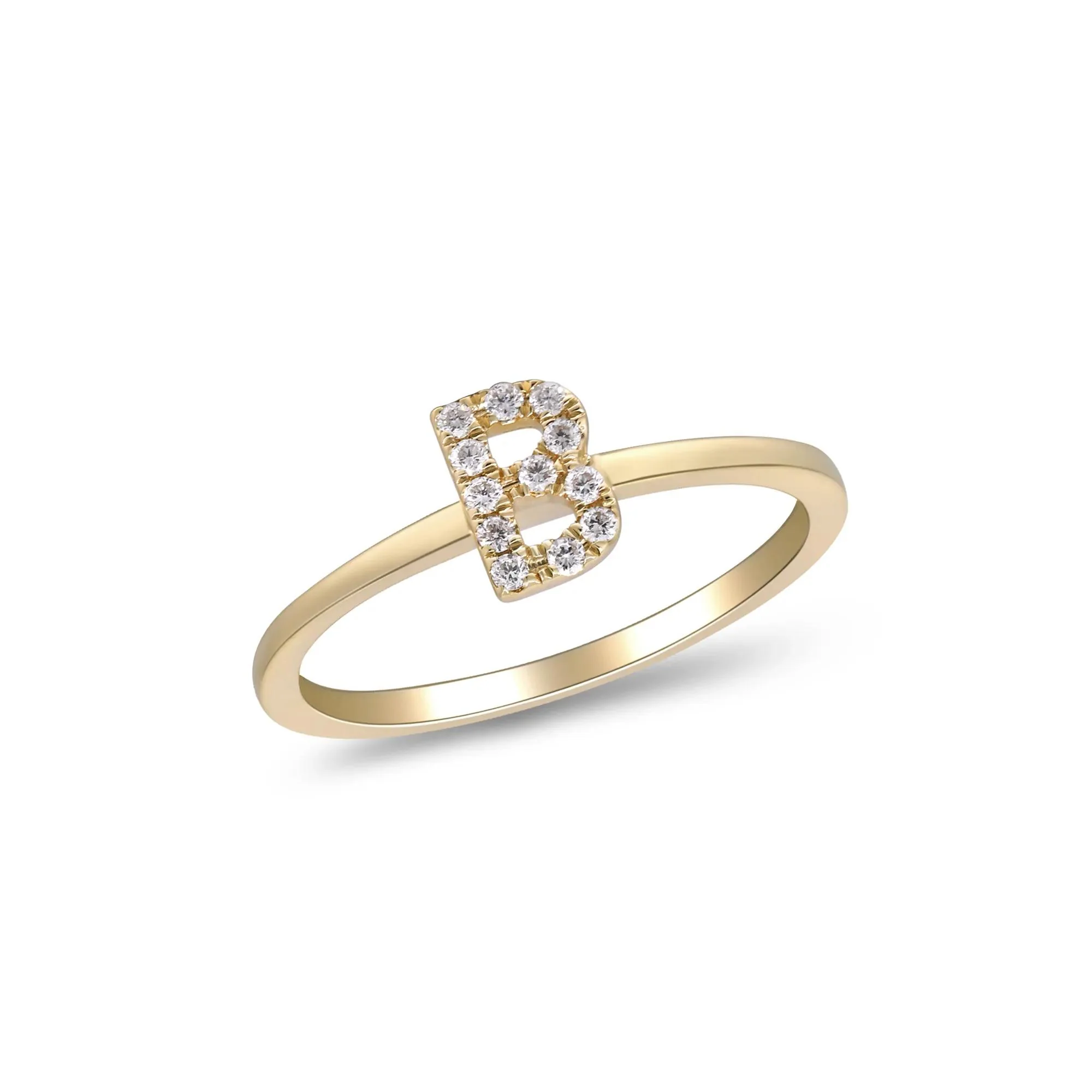 Diamond Accent "b" Initial Ring 10K Yellow Gold Round Brilliant Cut Size 8 2mm - Image 4