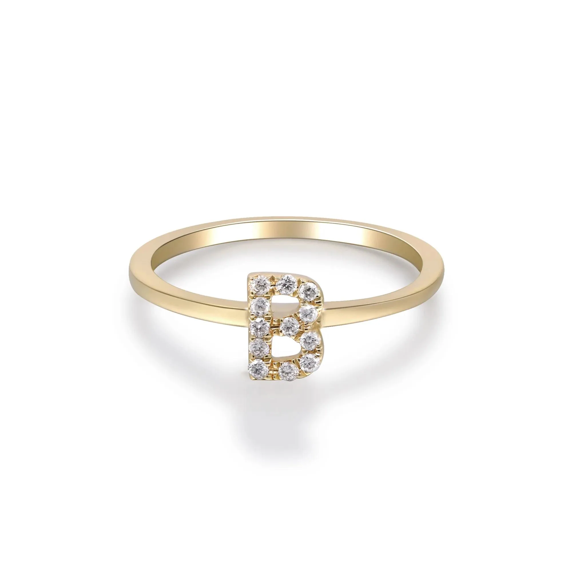 Diamond Accent "b" Initial Ring 10K Yellow Gold Round Brilliant Cut Size 8 2mm - Image 5