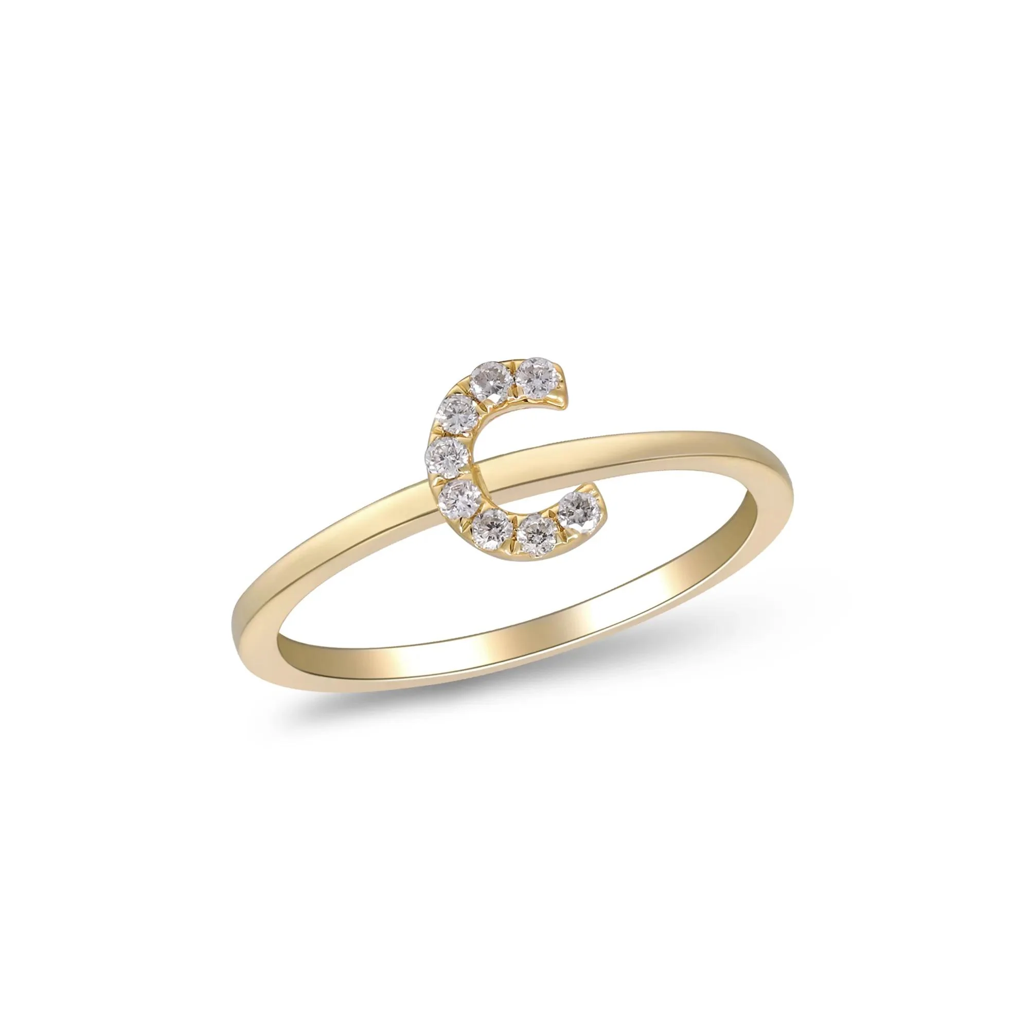 Diamond Accent "c" Initial Ring 10K Yellow Gold Round Brilliant Cut Size 8 2mm - Image 4