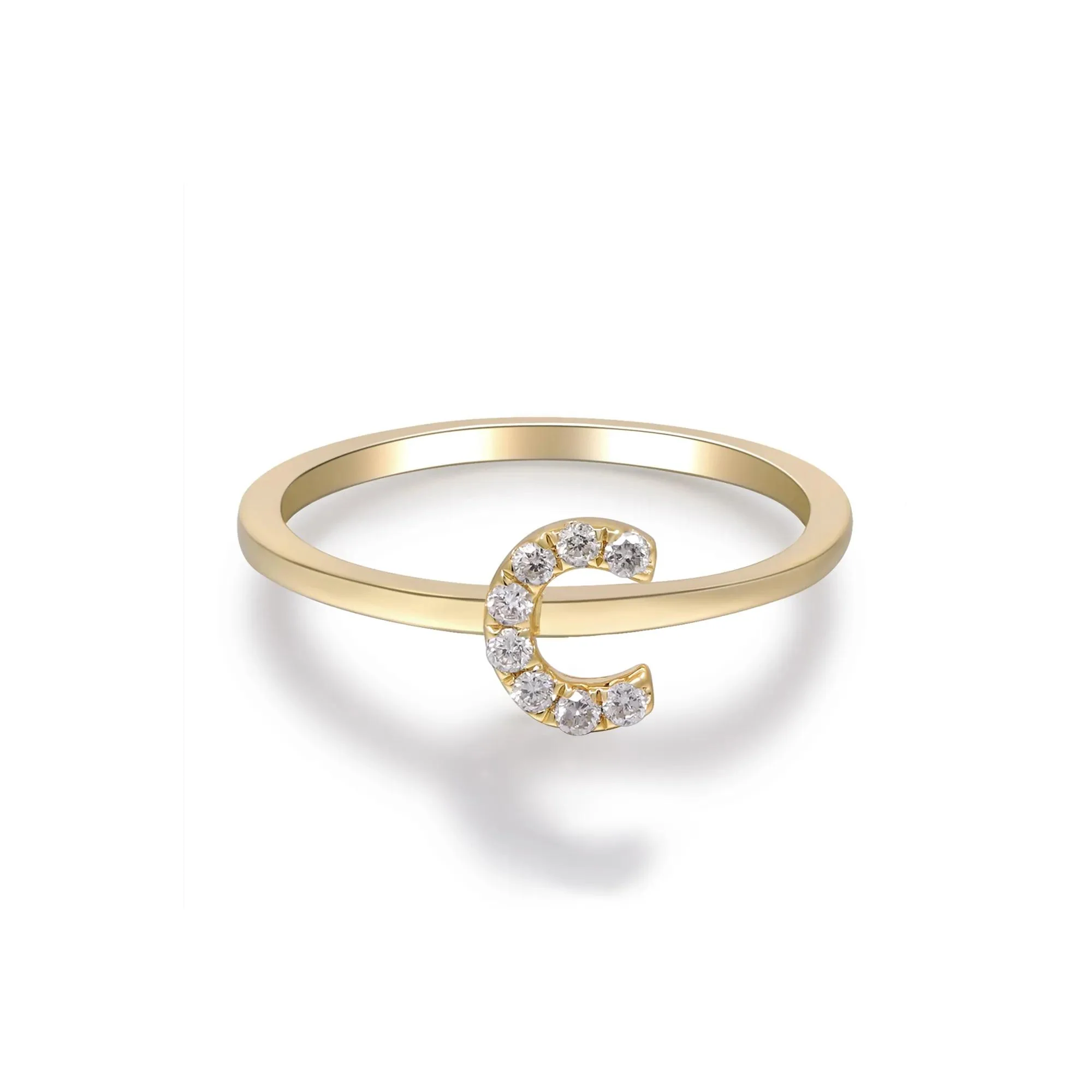 Diamond Accent "c" Initial Ring 10K Yellow Gold Round Brilliant Cut Size 8 2mm - Image 5