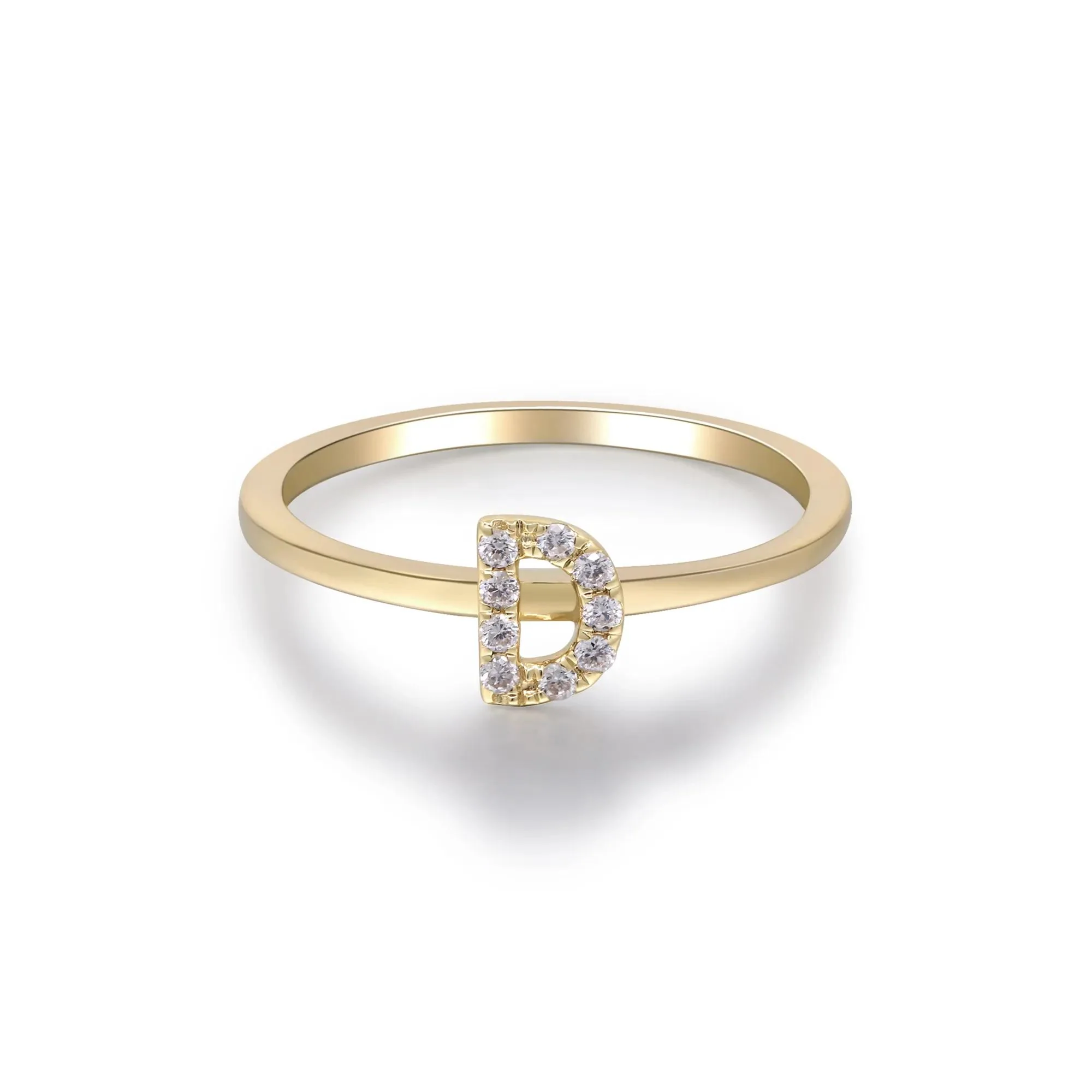 Diamond Accent "d" Initial Ring 10K Yellow Gold Round Brilliant Cut Size 6 2mm - Image 5