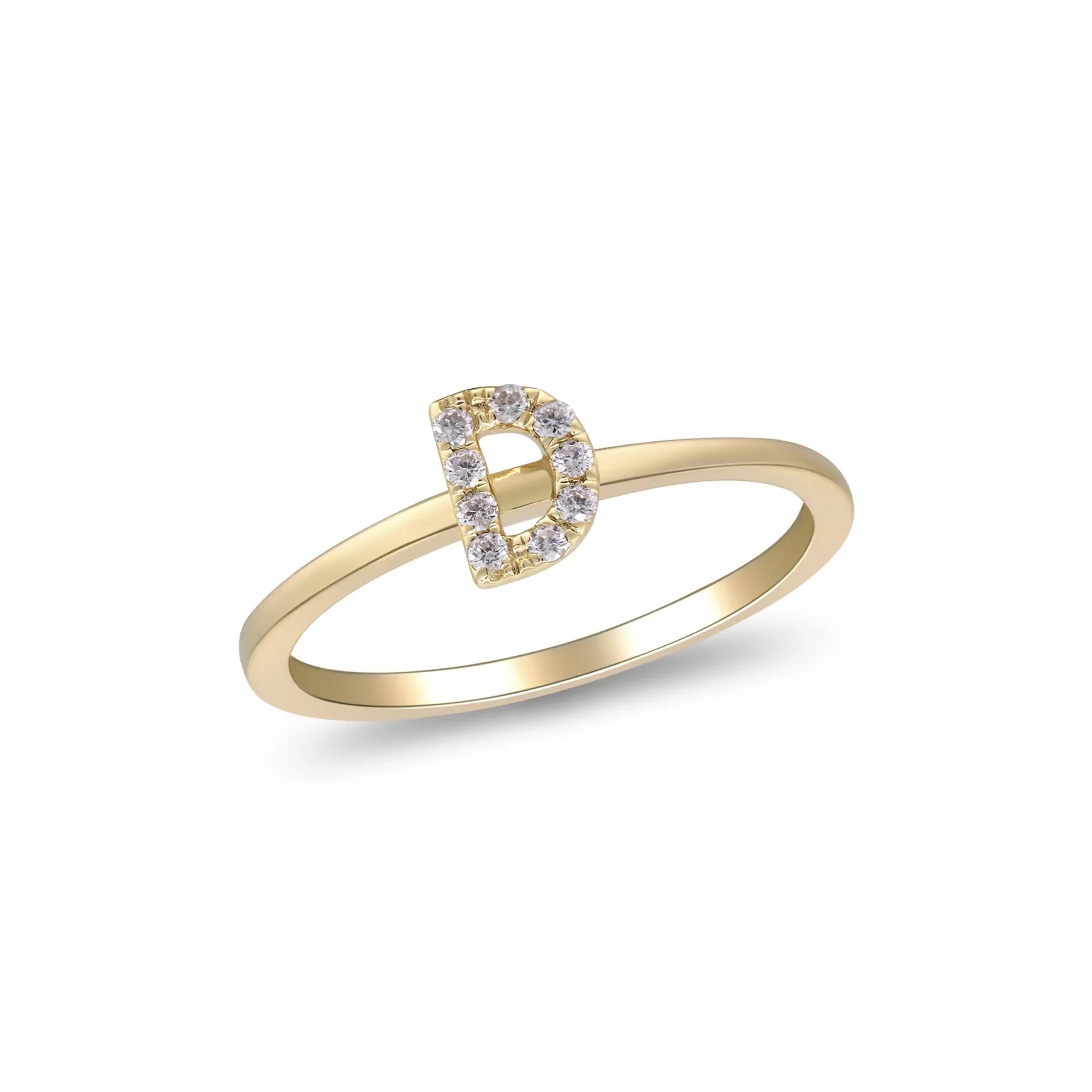 Diamond Accent "d" Initial Ring 10K Yellow Gold Round Brilliant Cut Size 8 2mm - Image 4
