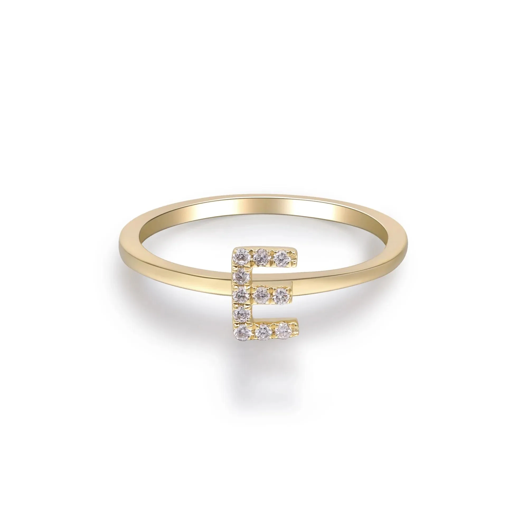 Diamond Accent "e" Initial Ring 10K Yellow Gold Round Brilliant Cut Size 7 2mm - Image 5