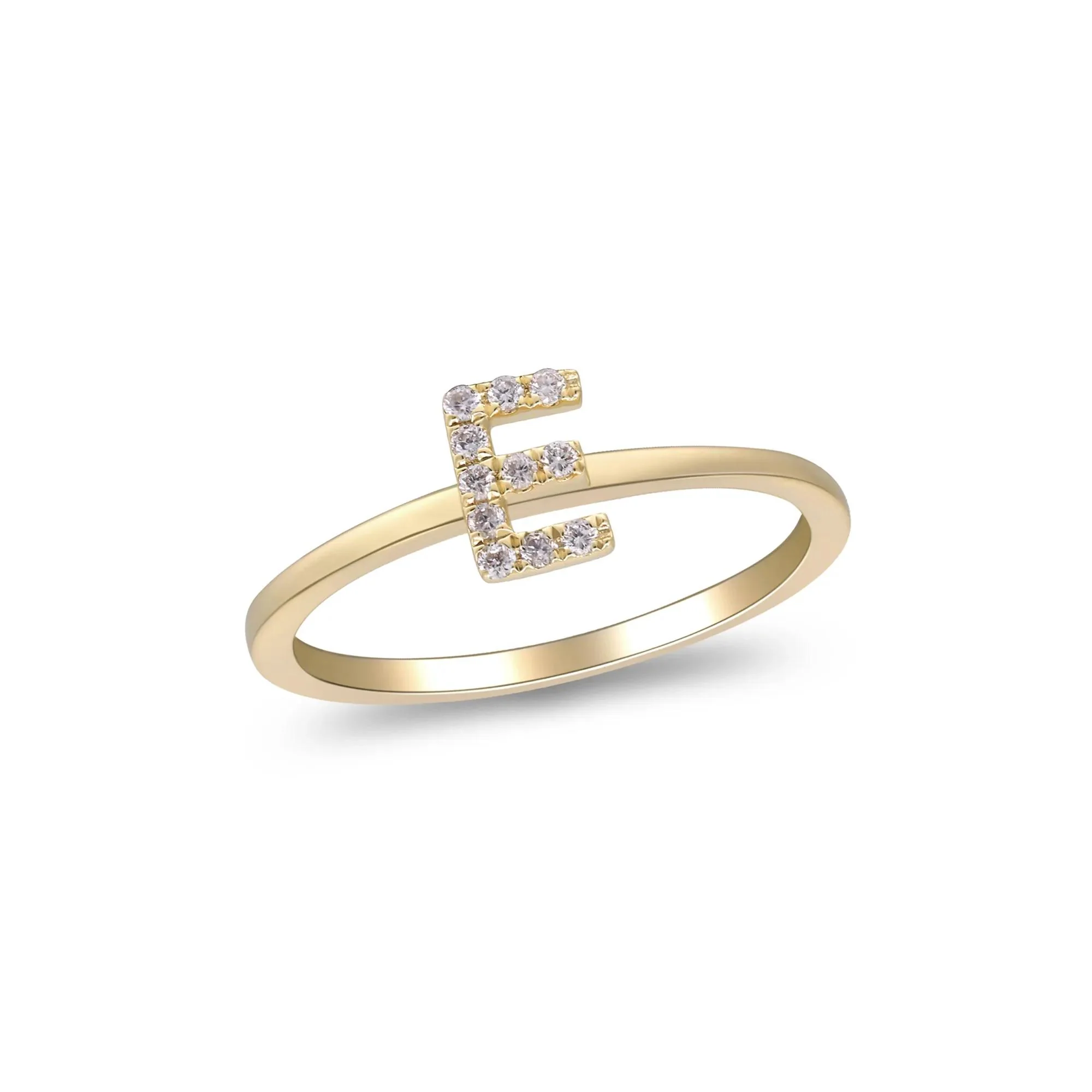 Diamond Accent "e" Initial Ring 10K Yellow Gold Round Brilliant Cut Size 9 2mm - Image 4