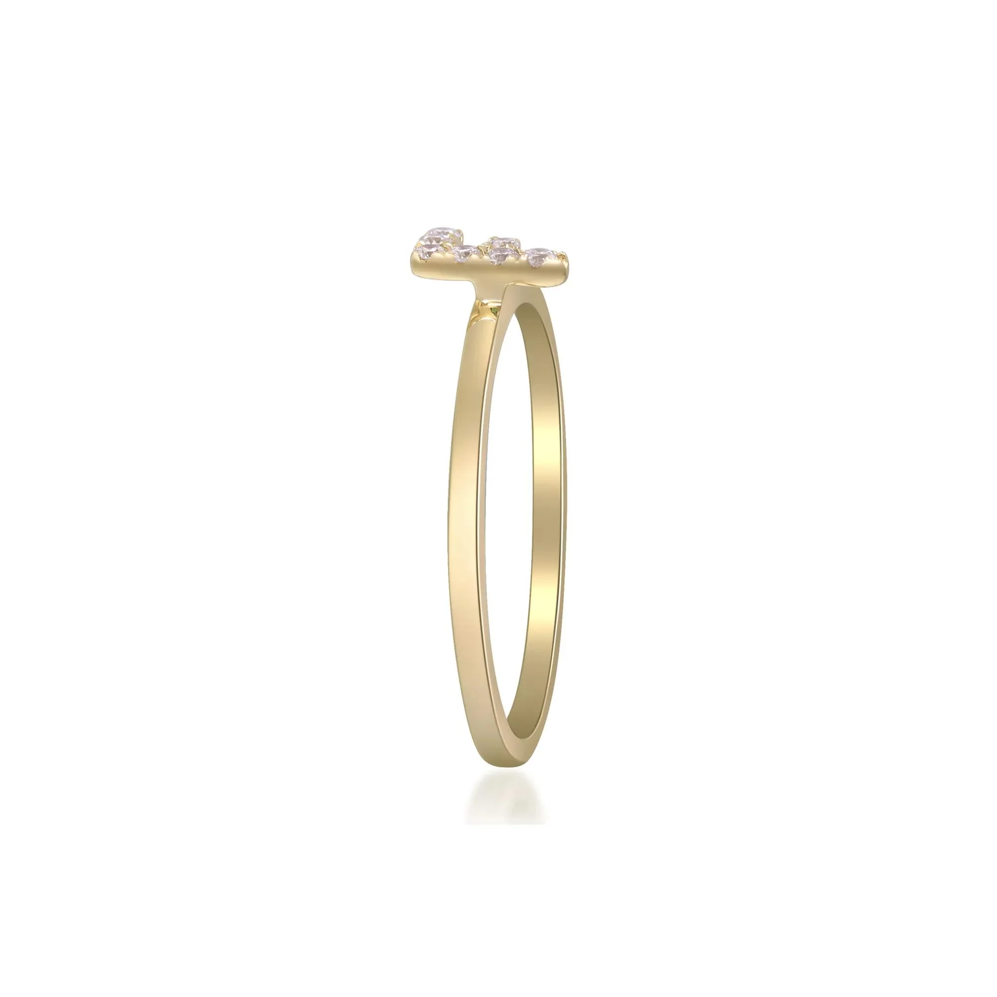 Diamond Accent "f" Initial Ring 10K Yellow Gold Round Brilliant Cut Size 6 2mm - Image 3