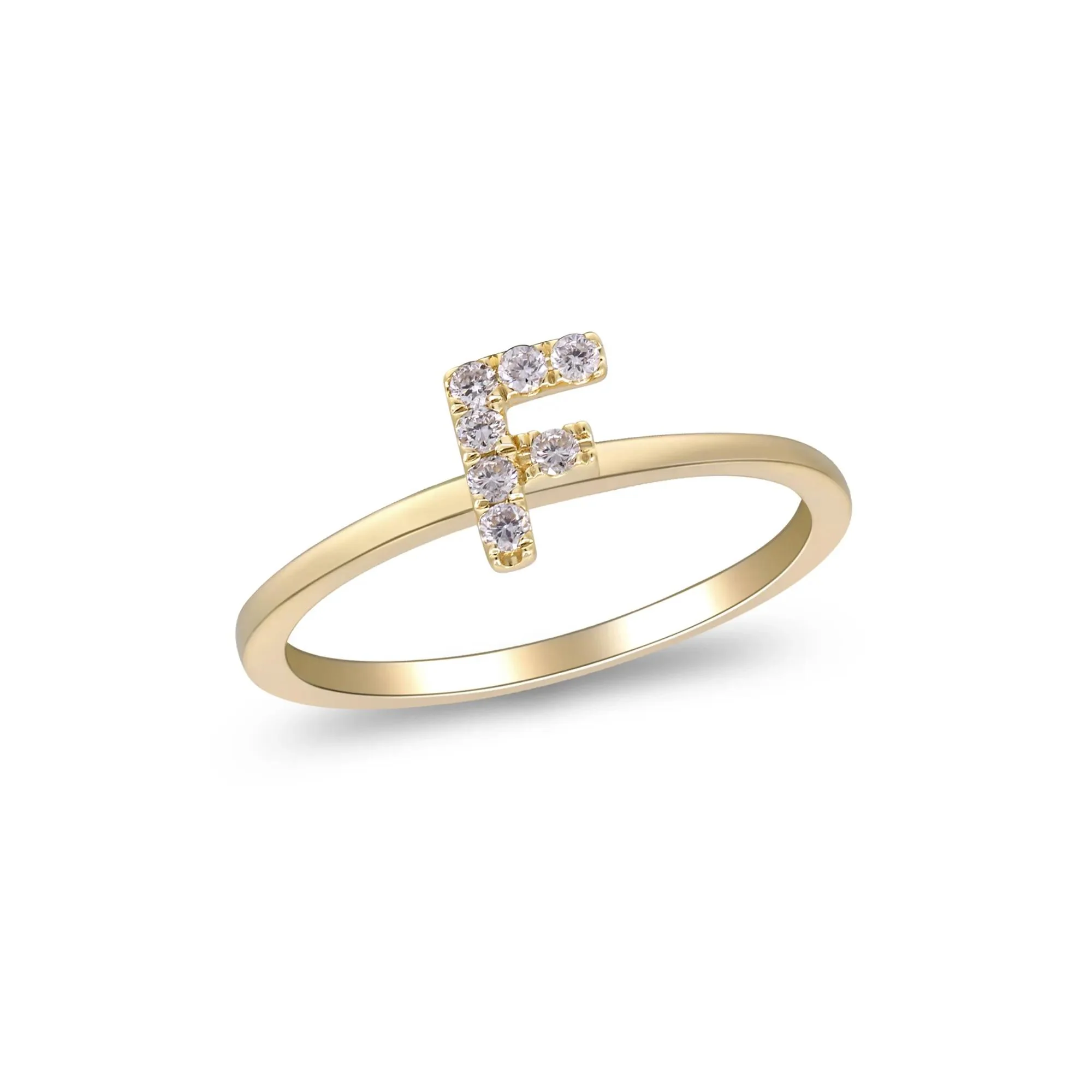 Diamond Accent "f" Initial Ring 10K Yellow Gold Round Brilliant Cut Size 8 2mm - Image 4