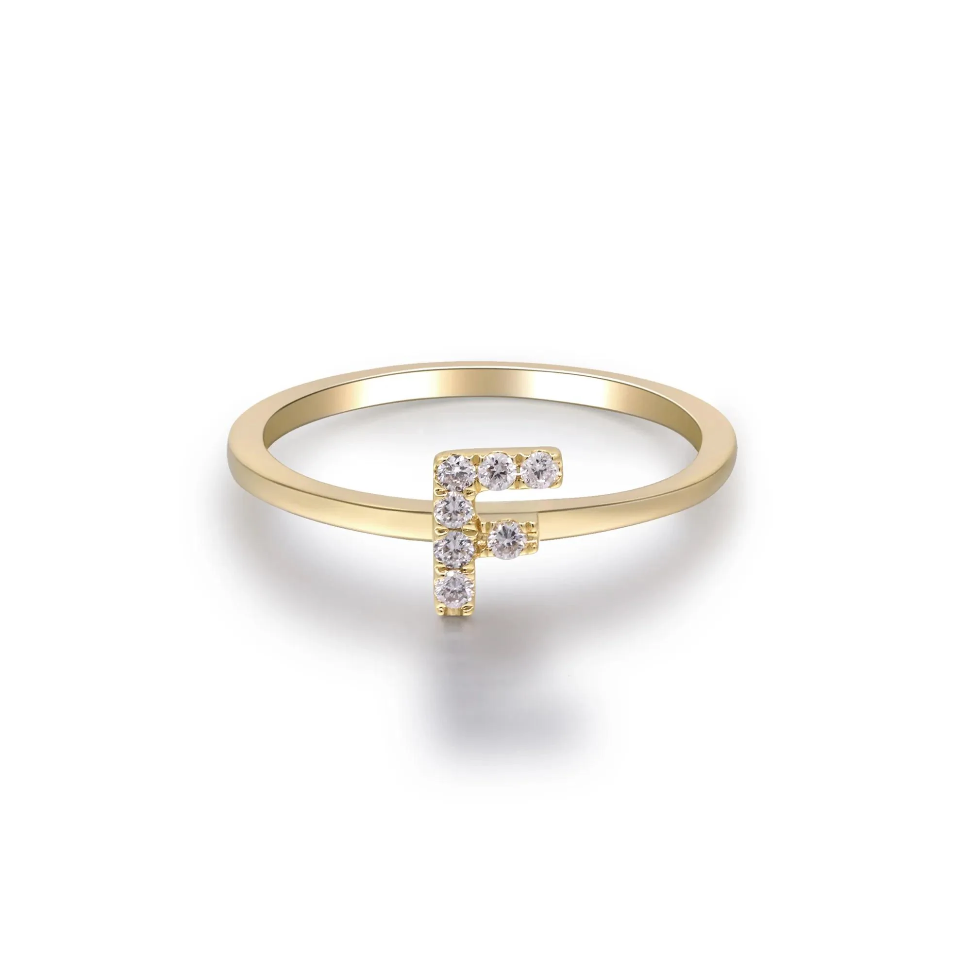 Diamond Accent "f" Initial Ring 10K Yellow Gold Round Brilliant Cut Size 9 2mm - Image 5