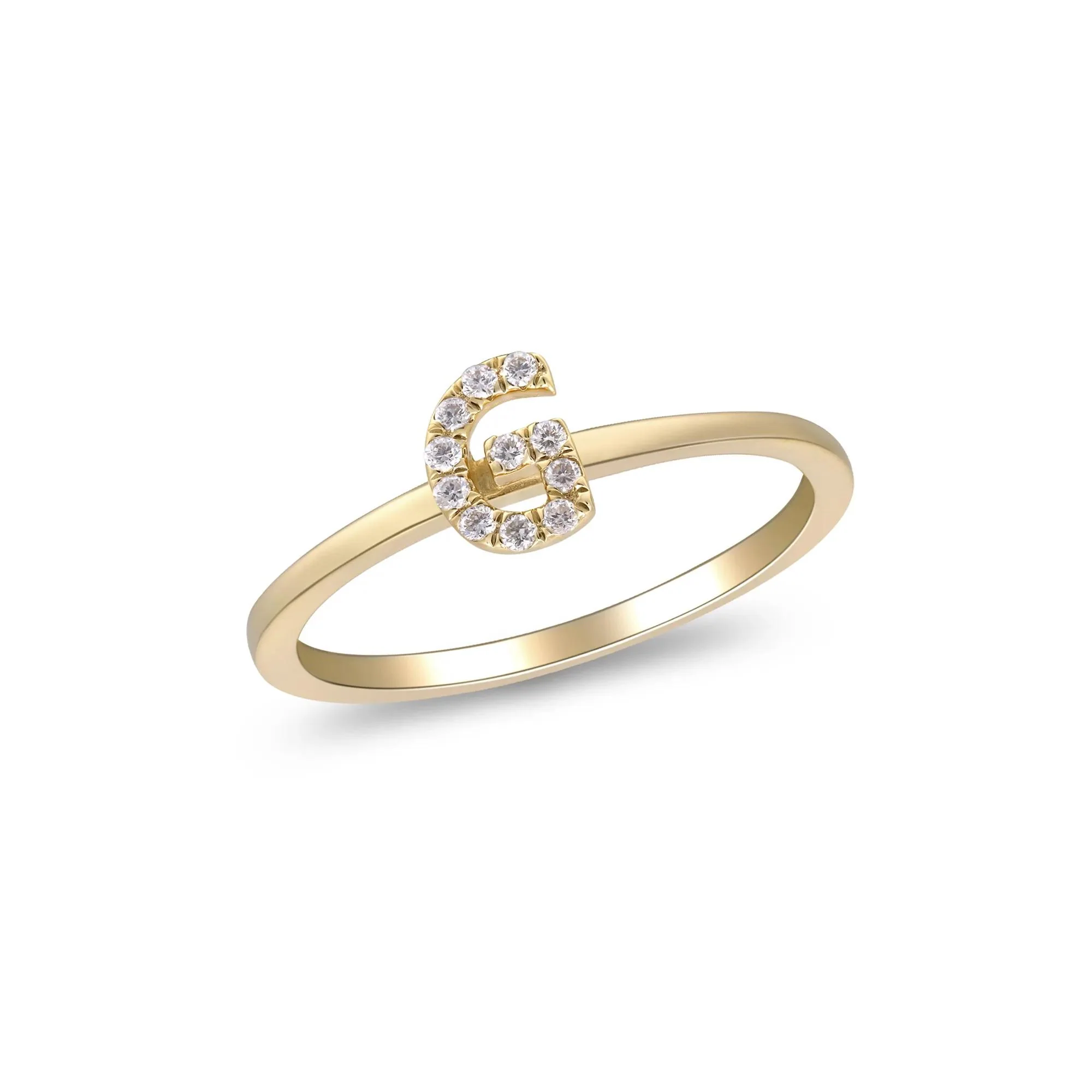 Diamond Accent "g" Initial Ring 10K Yellow Gold Round Brilliant Cut Size 8 2mm - Image 4