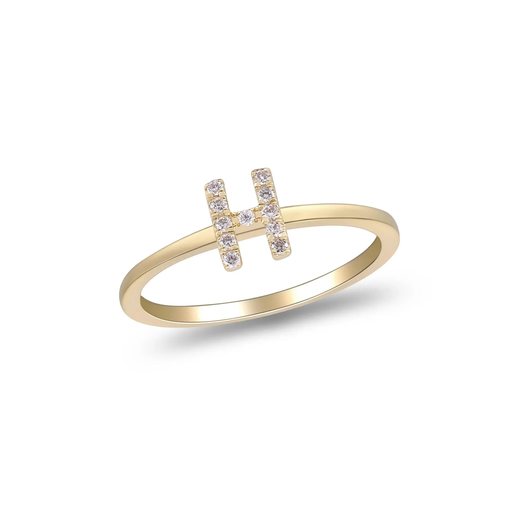 Diamond Accent "h" Initial Ring 10K Yellow Gold Round Brilliant Cut Size 5 2mm - Image 4