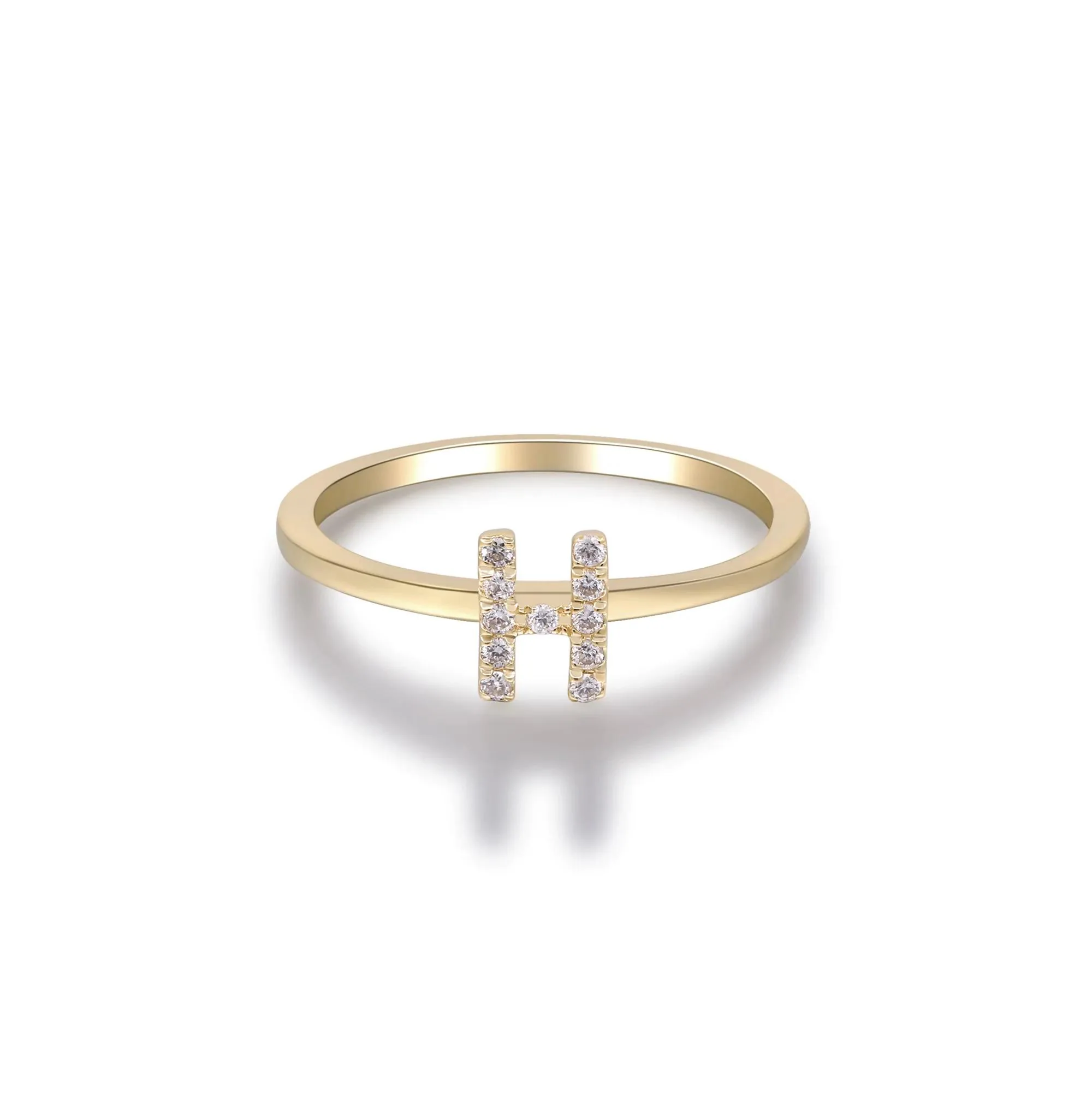 Diamond Accent "h" Initial Ring 10K Yellow Gold Round Brilliant Cut Size 9 2mm - Image 5