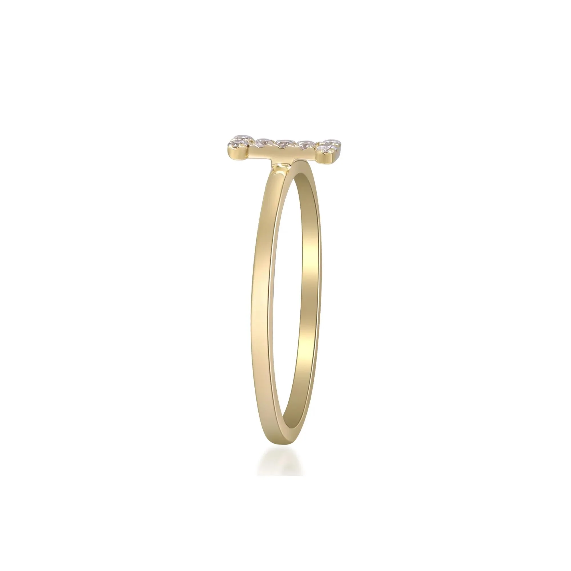 Diamond Accent "i" Initial Ring 10K Yellow Gold Round Brilliant Cut Size 7 2mm - Image 3