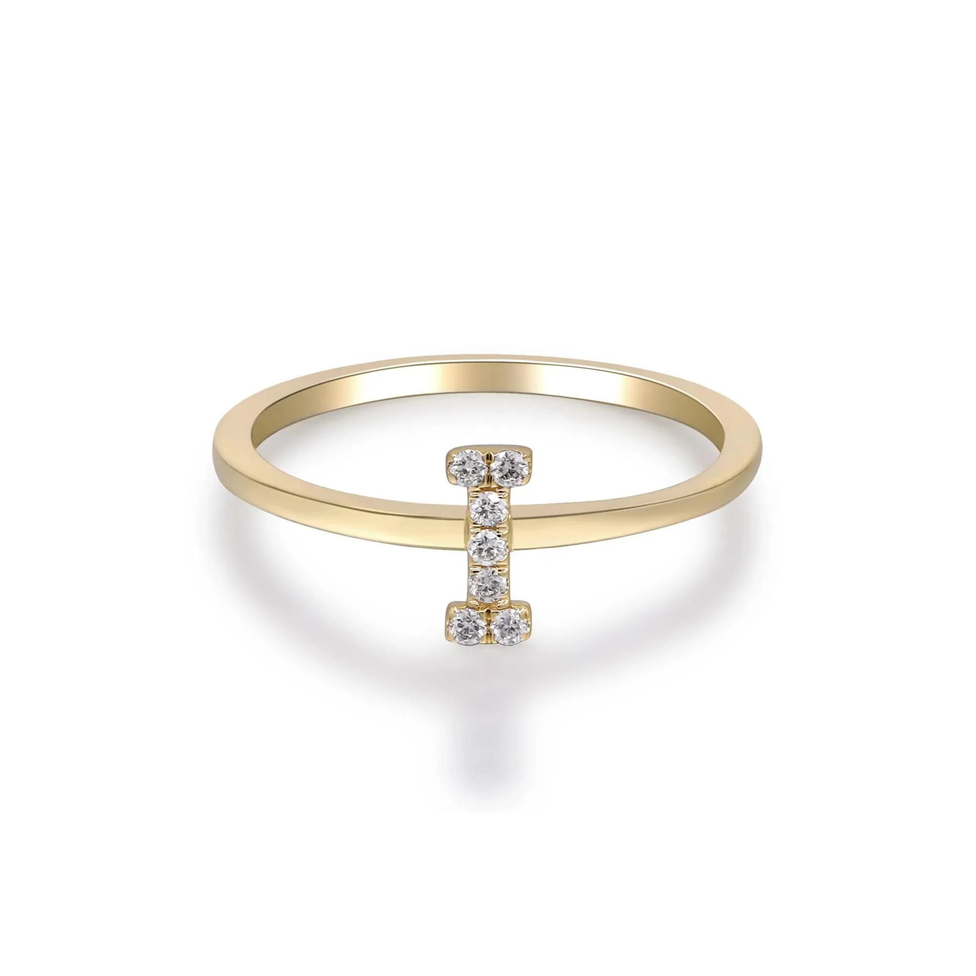 Diamond Accent "i" Initial Ring 10K Yellow Gold Round Brilliant Cut Size 7 2mm - Image 5
