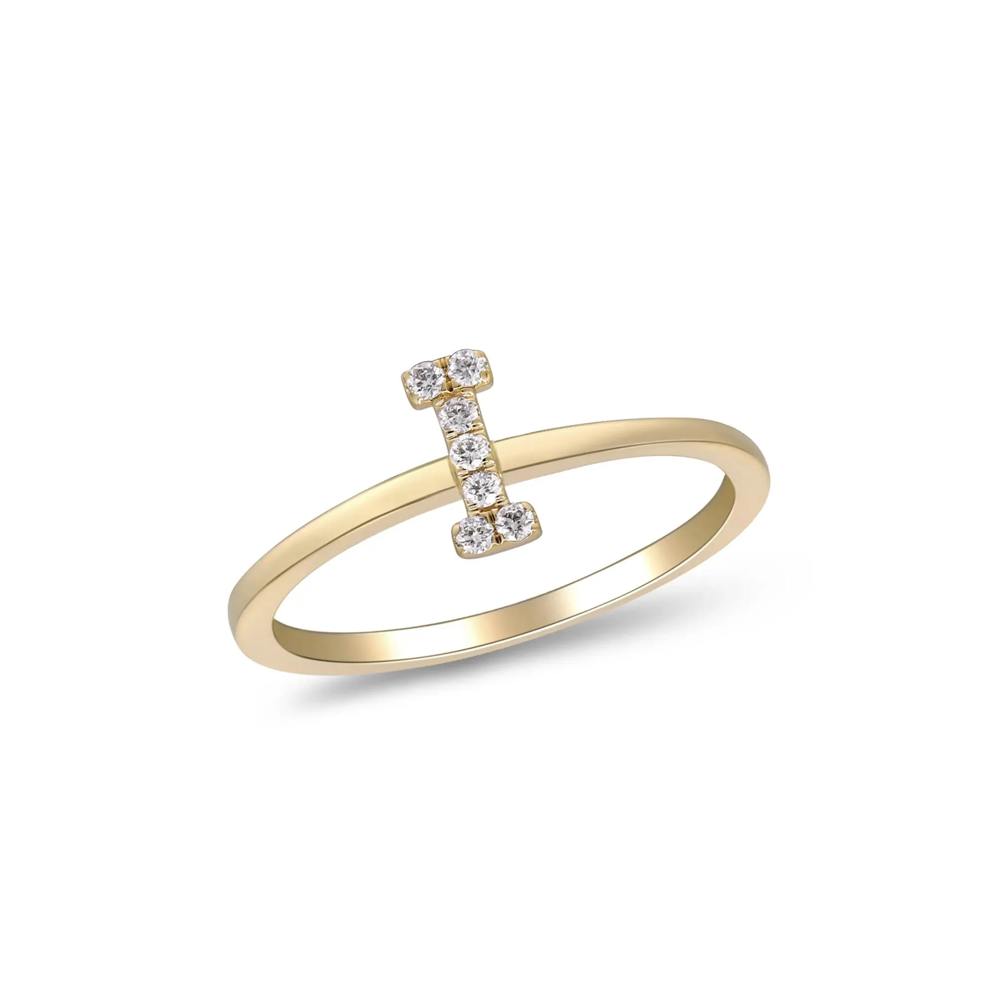 Diamond Accent "i" Initial Ring 10K Yellow Gold Round Brilliant Cut Size 8 2mm - Image 4