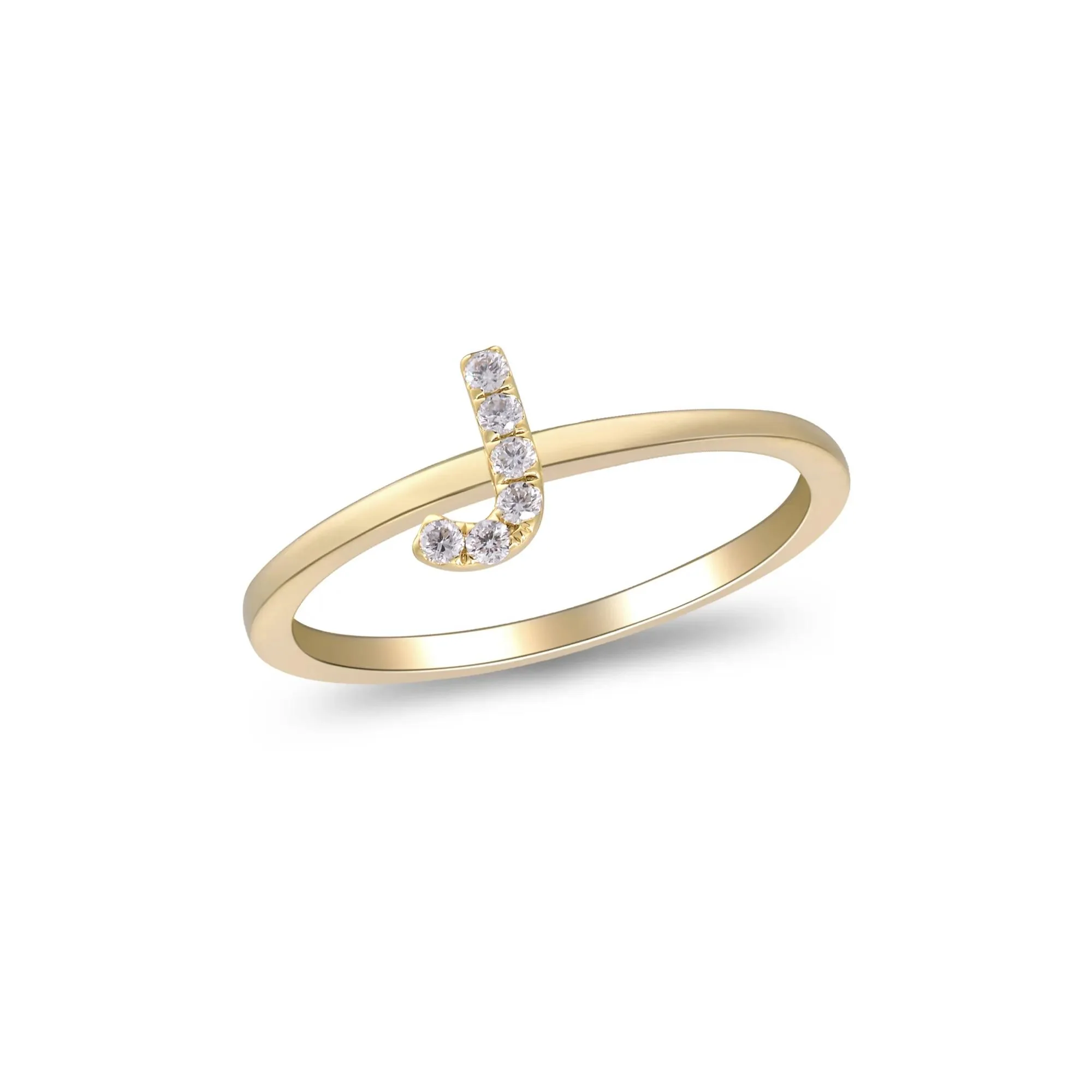 Diamond Accent "j" Initial Ring 10K Yellow Gold Round Brilliant Cut Size 9 2mm - Image 4
