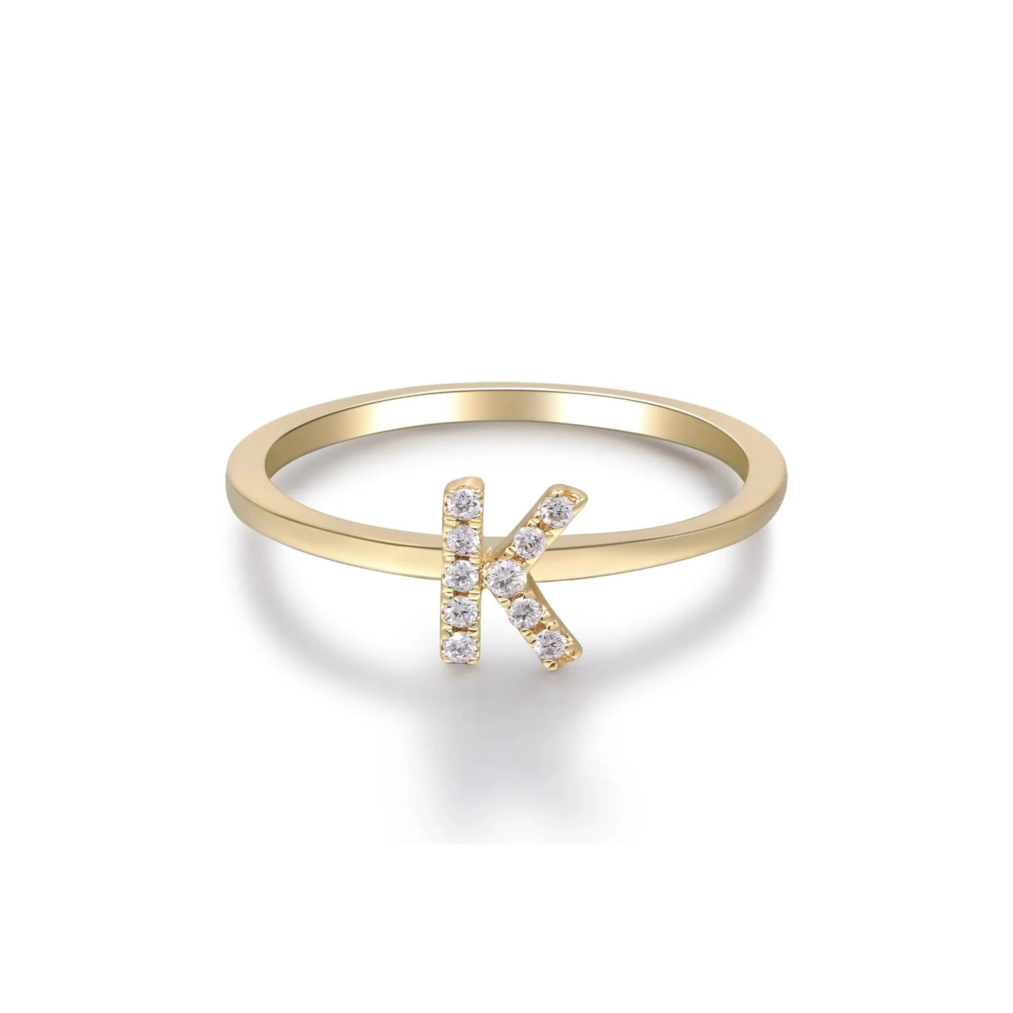 Diamond Accent "k" Initial Ring 10K Yellow Gold Round Brilliant Cut Size 8 2mm - Image 5