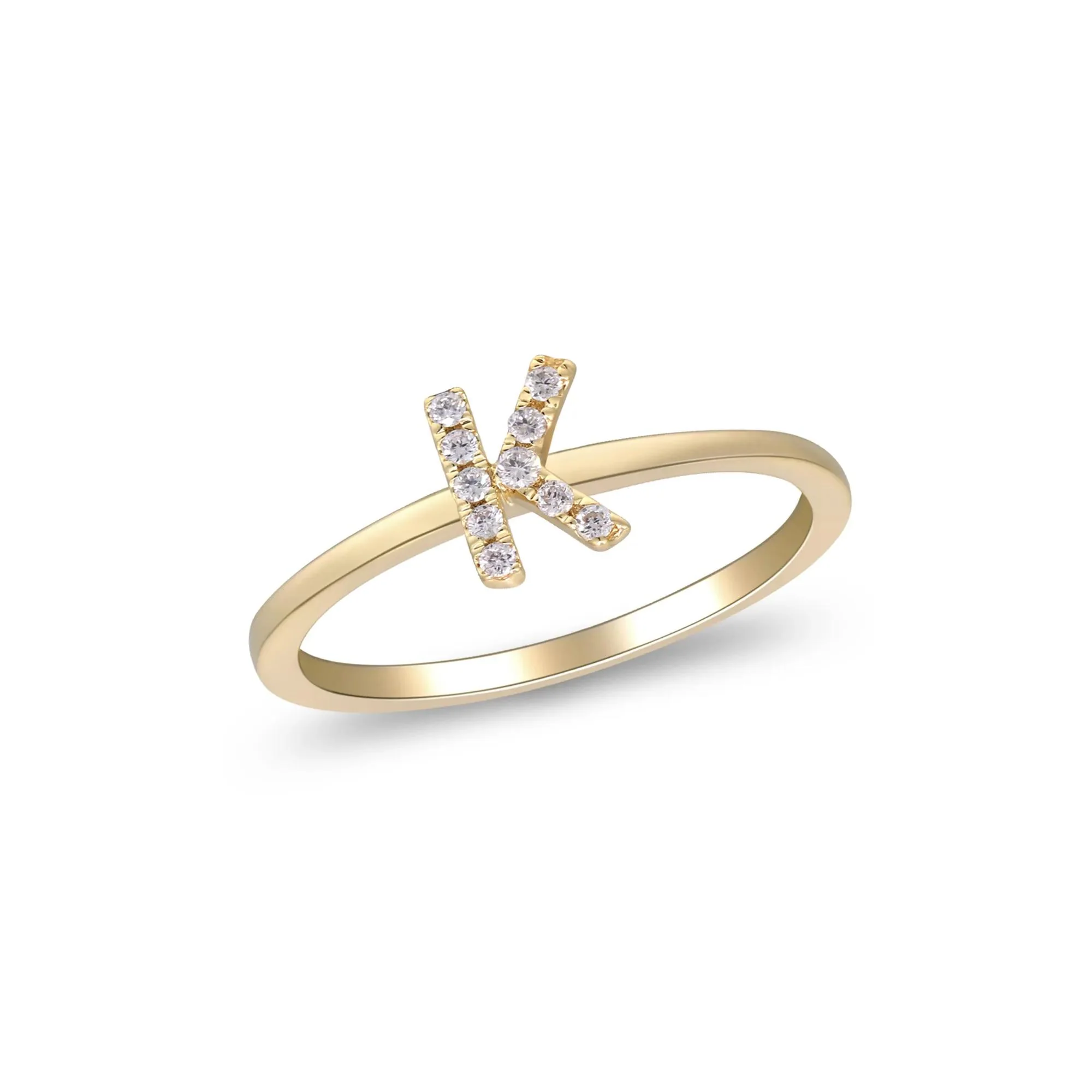 Diamond Accent "k" Initial Ring 10K Yellow Gold Round Brilliant Cut Size 9 2mm - Image 4