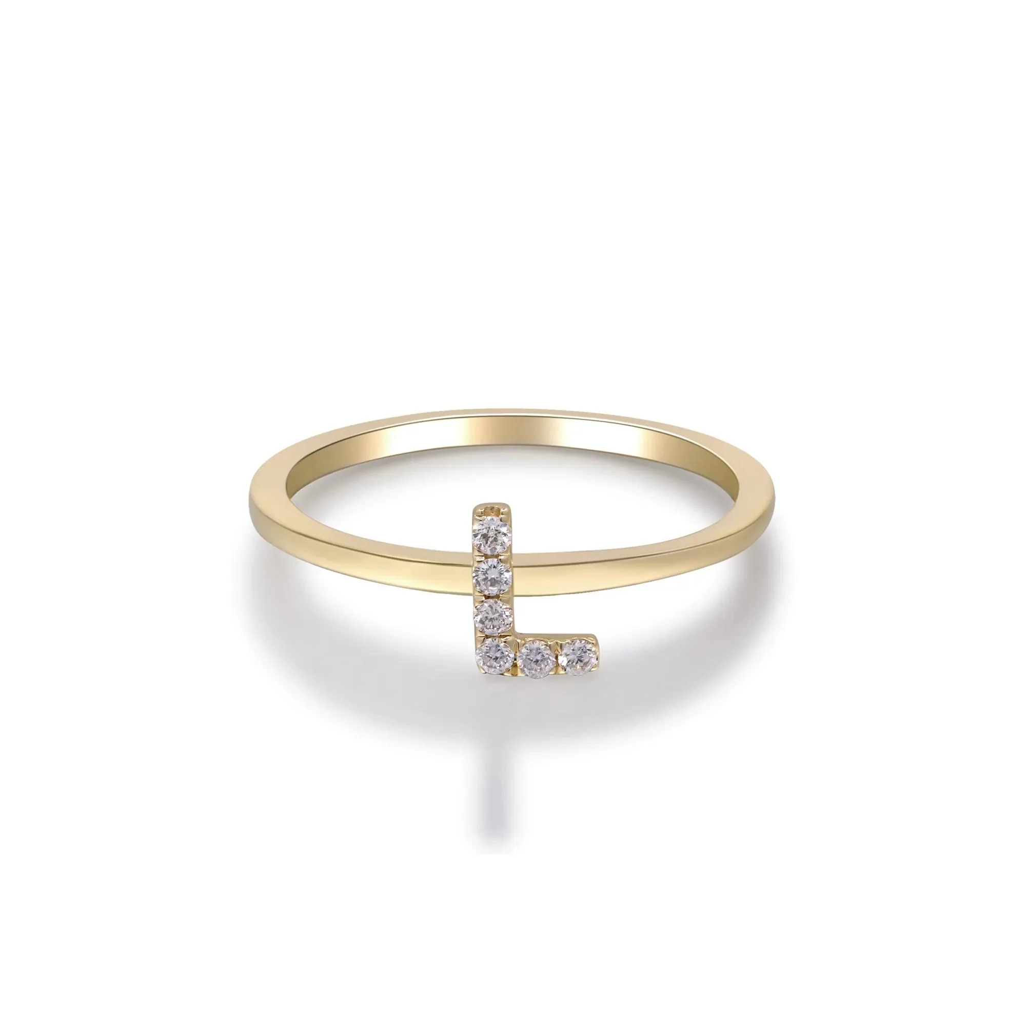 Diamond Accent "l" Initial Ring 10K Yellow Gold Round Brilliant Cut Size 5 2mm - Image 5