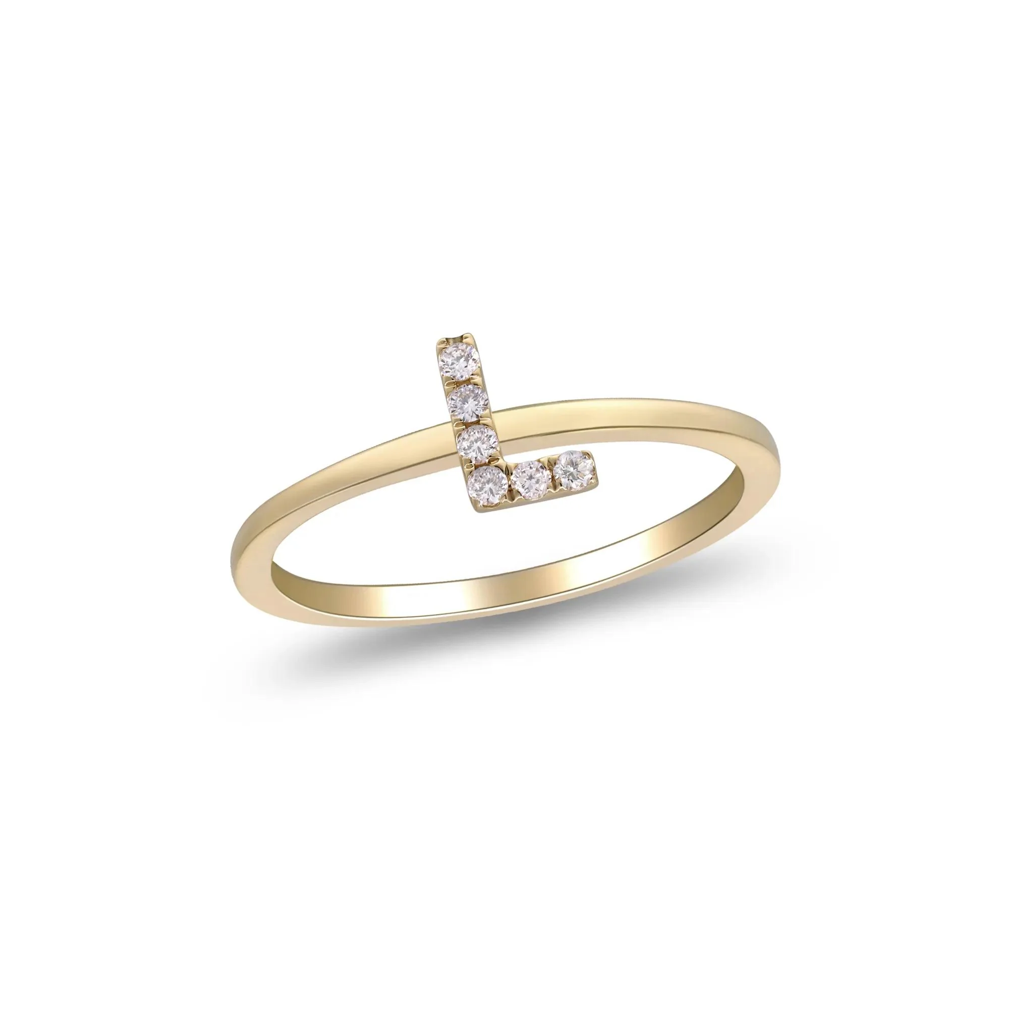 Diamond Accent "l" Initial Ring 10K Yellow Gold Round Brilliant Cut Size 7 2mm - Image 4