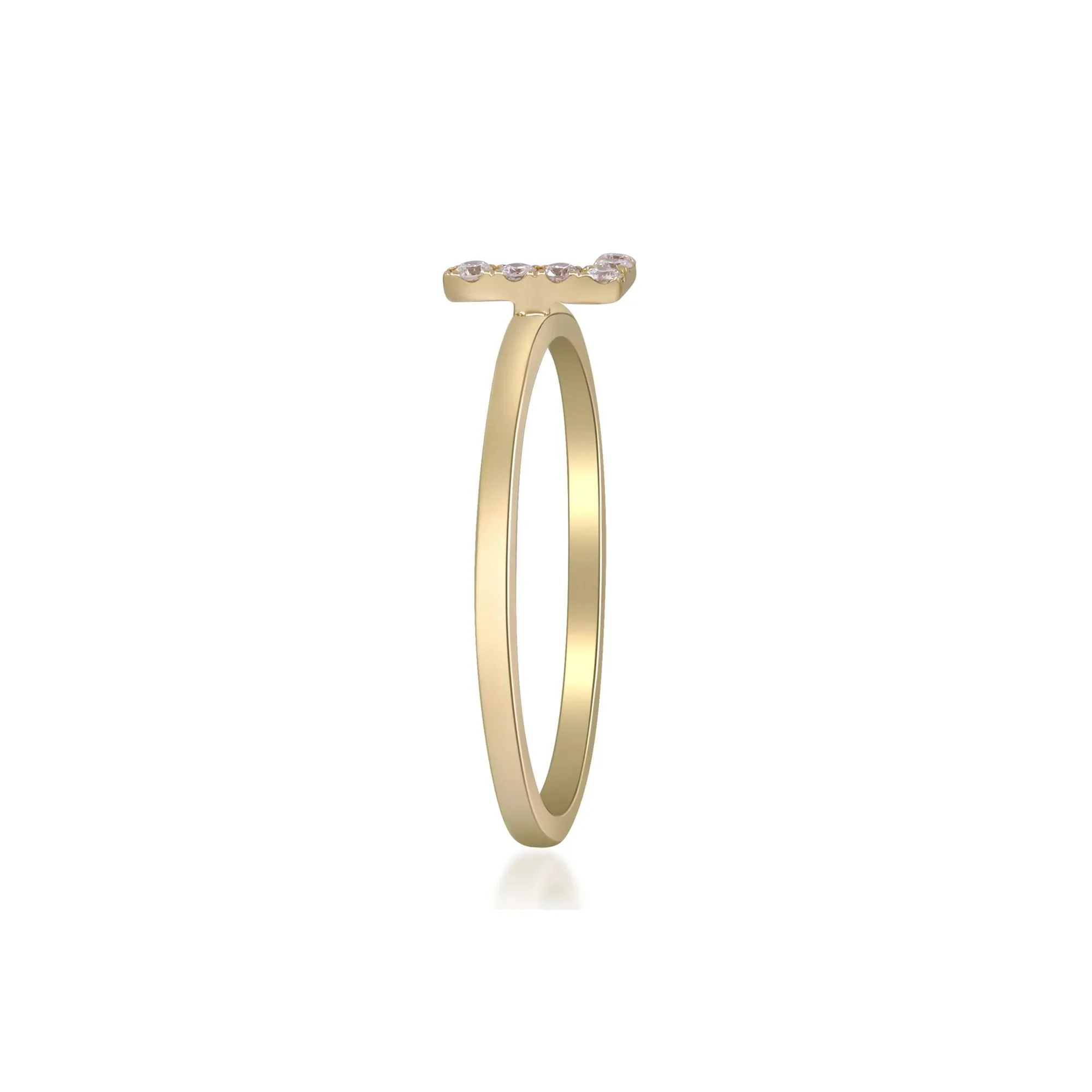 Diamond Accent "l" Initial Ring 10K Yellow Gold Round Brilliant Cut Size 9 2mm - Image 3