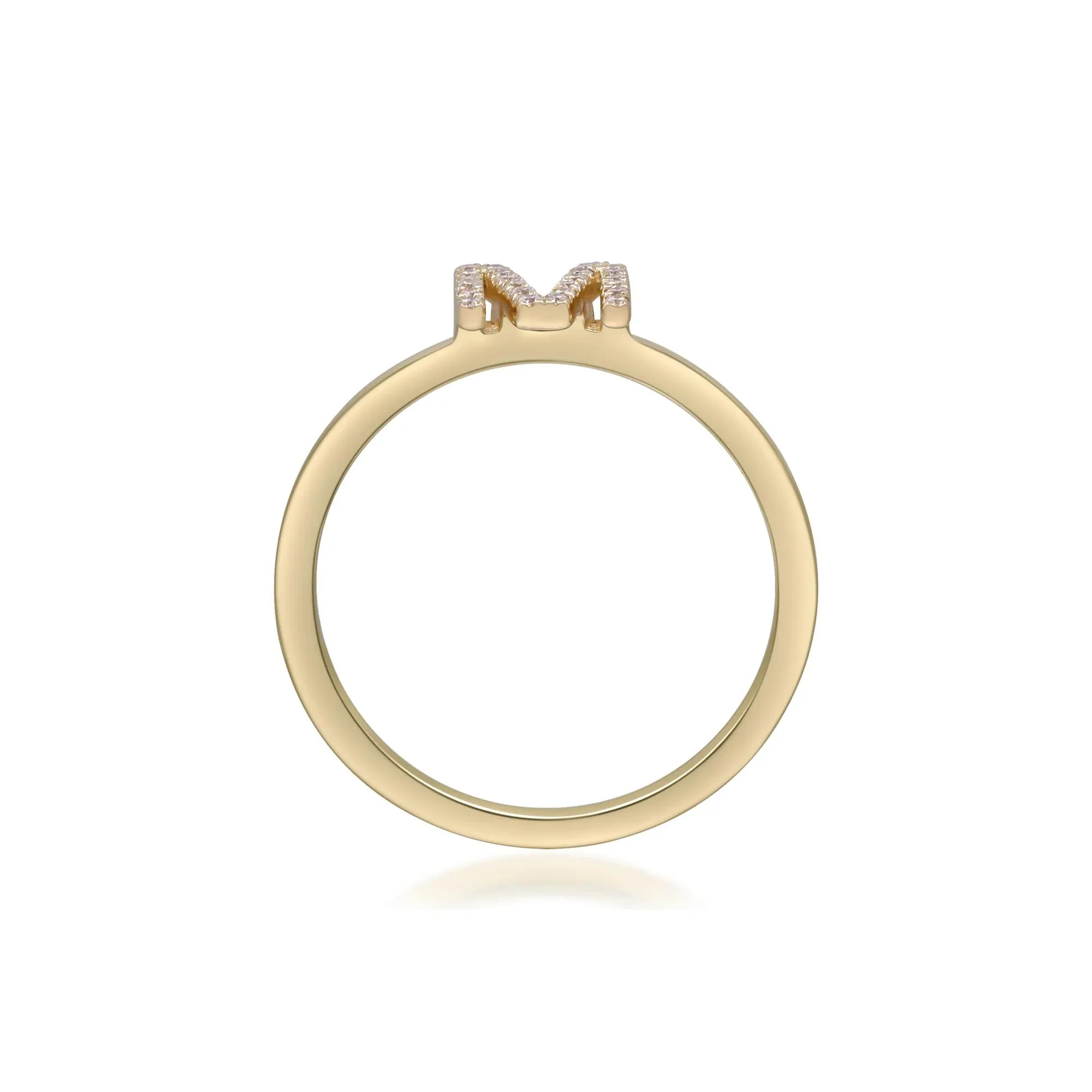 Diamond Accent "m" Initial Ring 10K Yellow Gold Round Brilliant Cut Size 5 2mm - Image 2