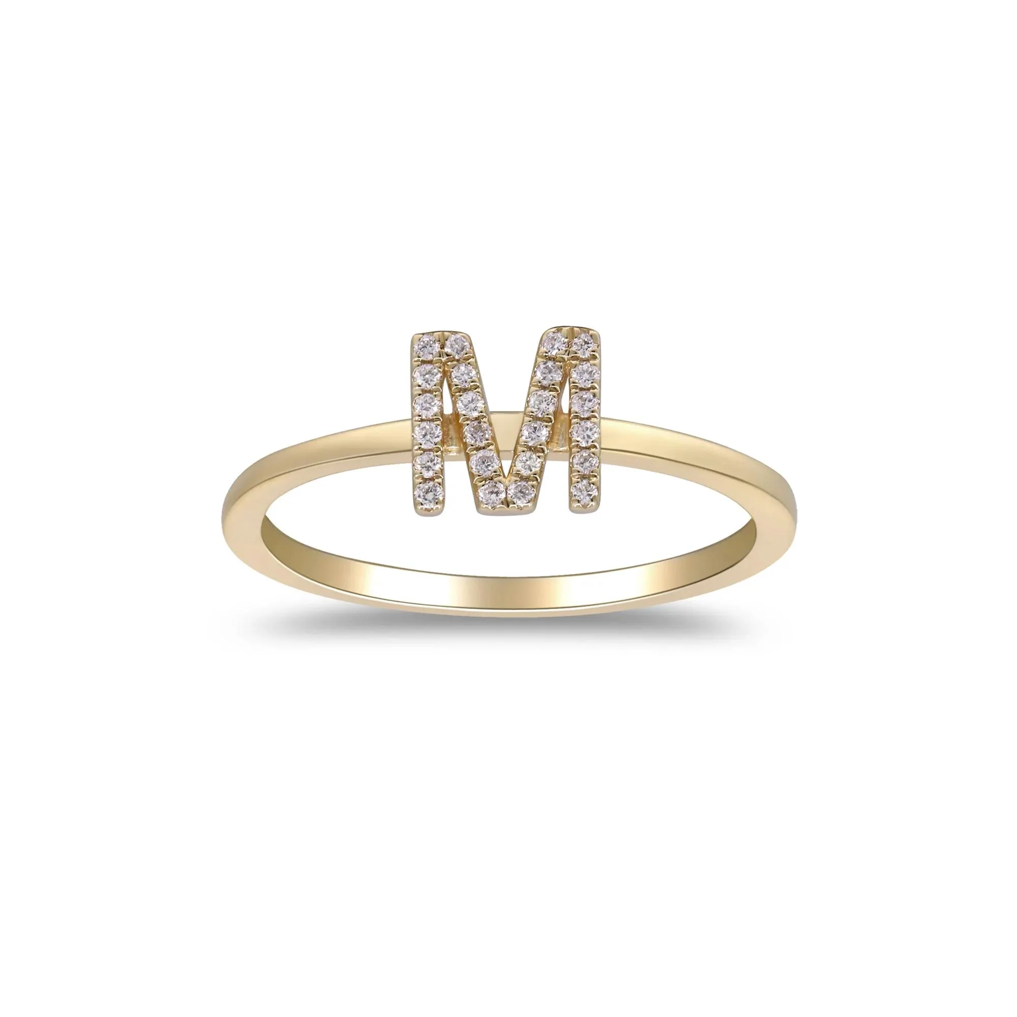 Diamond Accent "m" Initial Ring 10K Yellow Gold Round Brilliant Cut Size 6 2mm