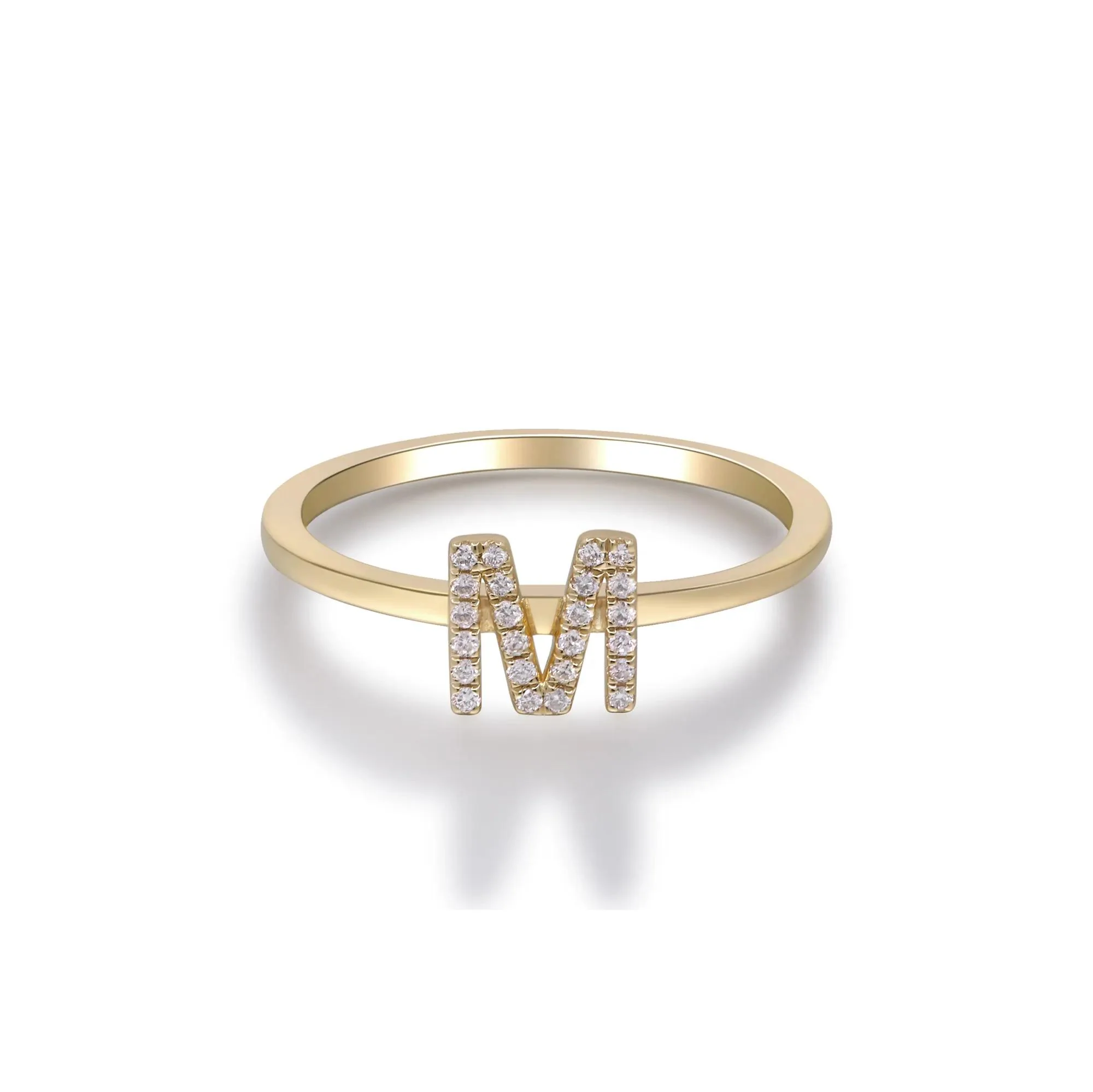 Diamond Accent "m" Initial Ring 10K Yellow Gold Round Brilliant Cut Size 6 2mm - Image 5