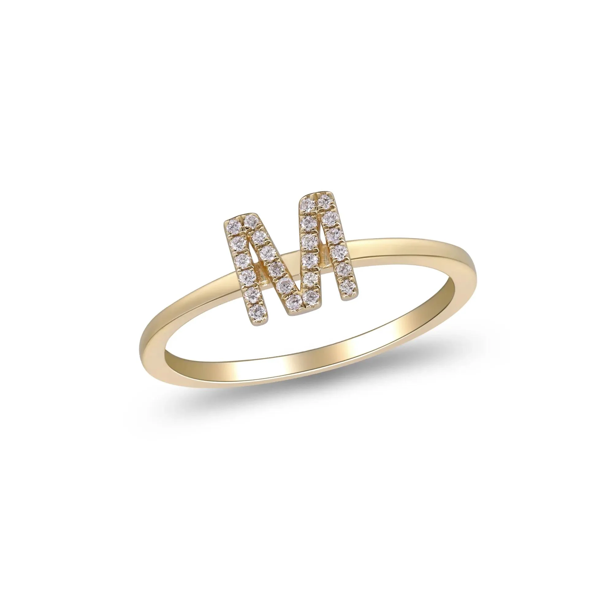 Diamond Accent "m" Initial Ring 10K Yellow Gold Round Brilliant Cut Size 8 2mm - Image 4