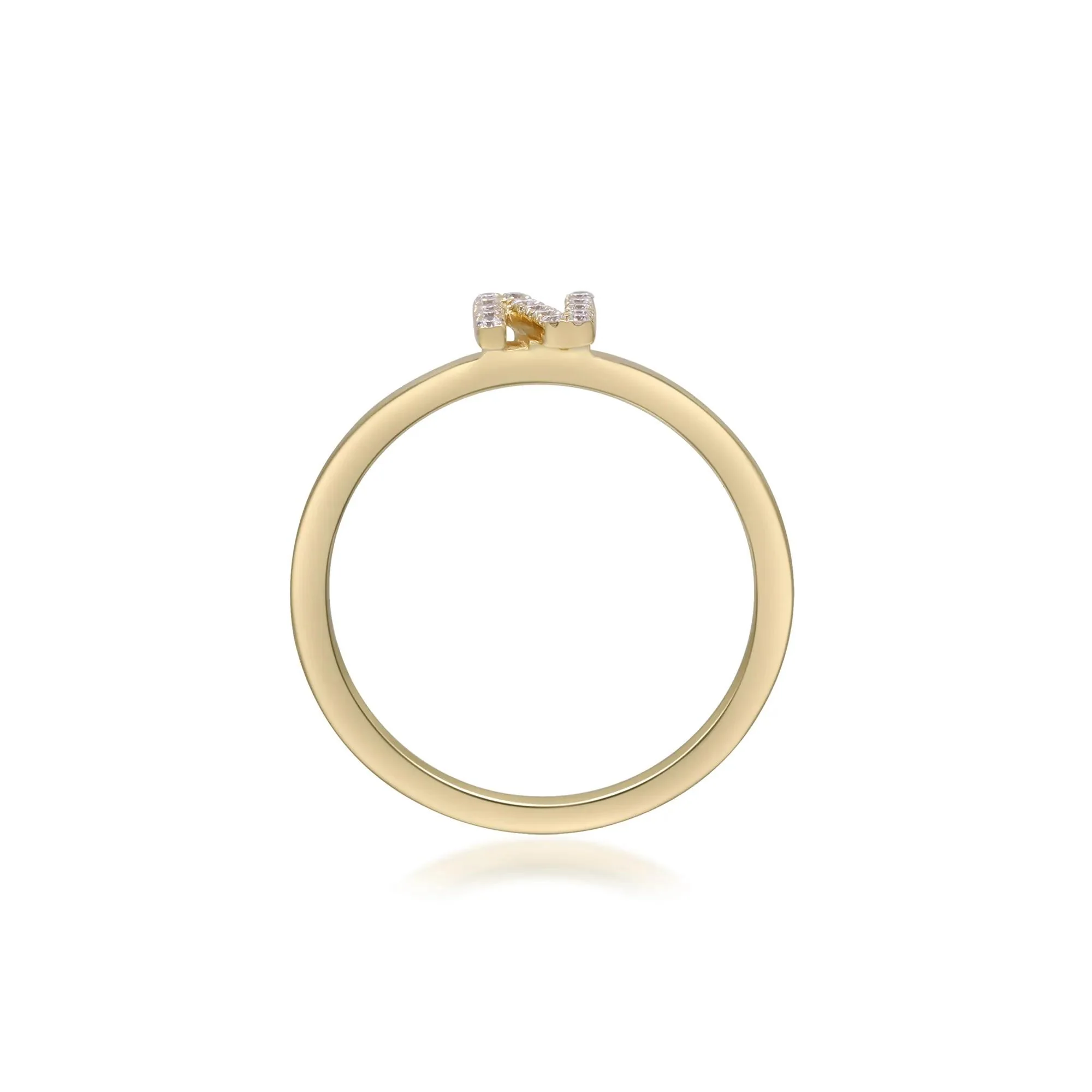 Diamond Accent "n" Initial Ring 10K Yellow Gold Round Brilliant Cut Size 9 2mm - Image 2