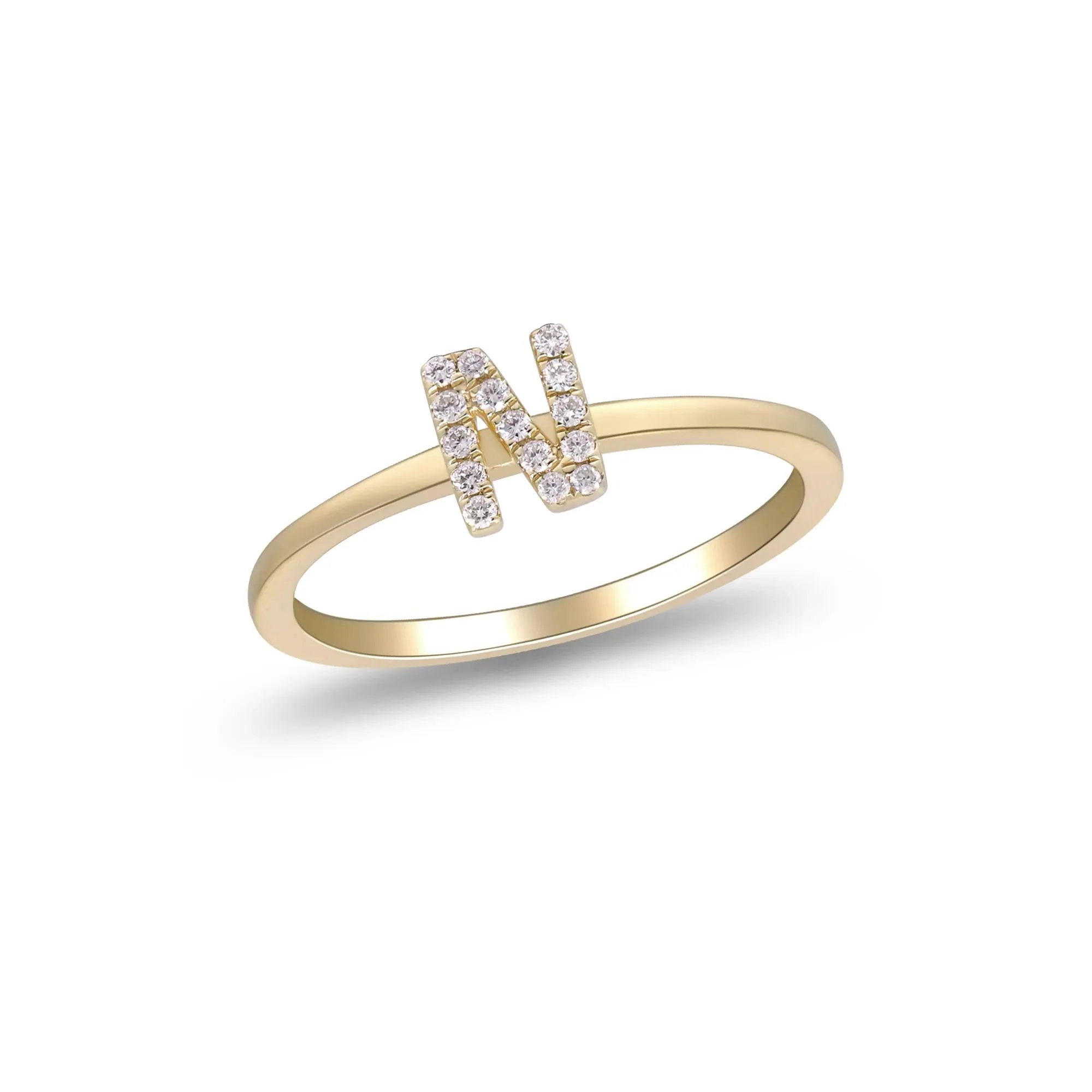 Diamond Accent "n" Initial Ring 10K Yellow Gold Round Brilliant Cut Size 9 2mm - Image 4