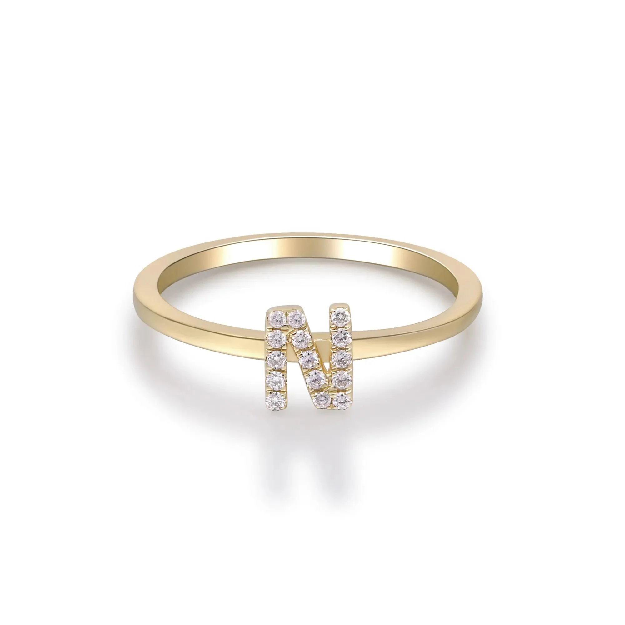 Diamond Accent "n" Initial Ring 10K Yellow Gold Round Brilliant Cut Size 9 2mm - Image 5