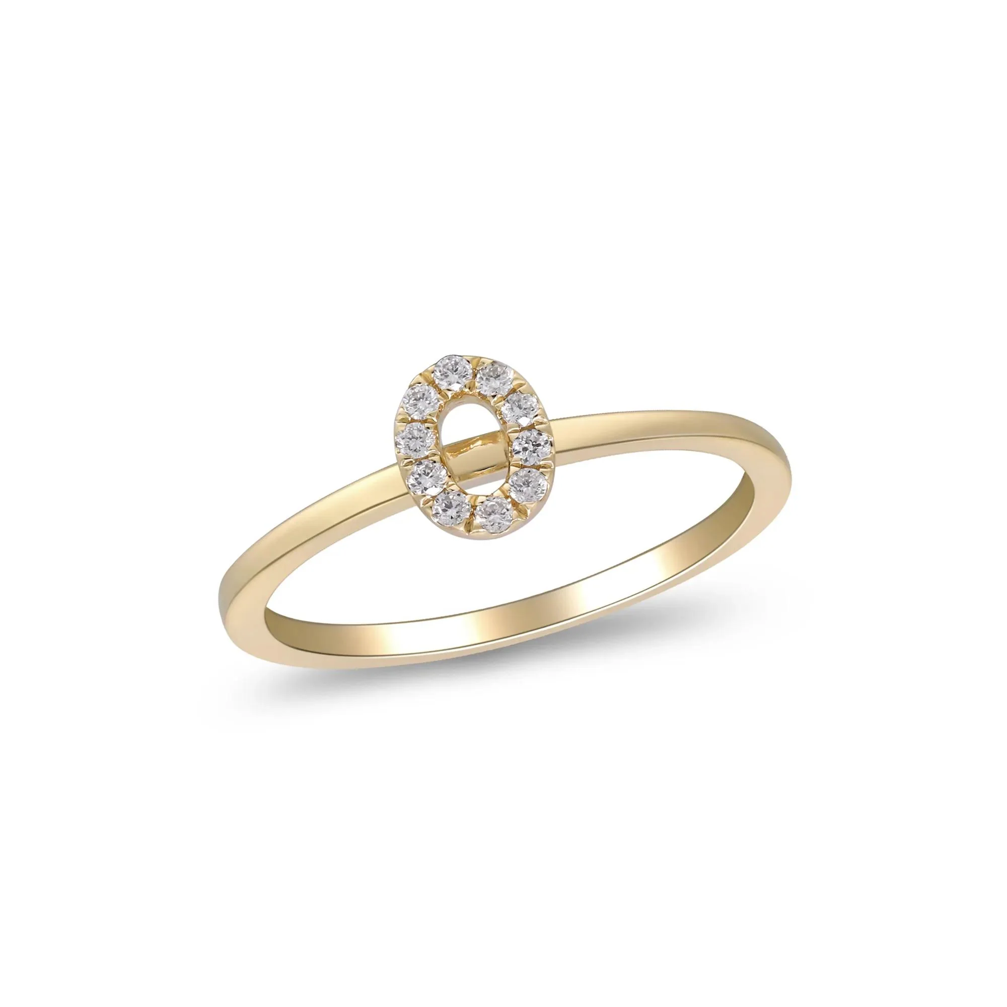 Diamond Accent "o" Initial Ring 10K Yellow Gold Round Brilliant Cut Size 5 2mm - Image 4