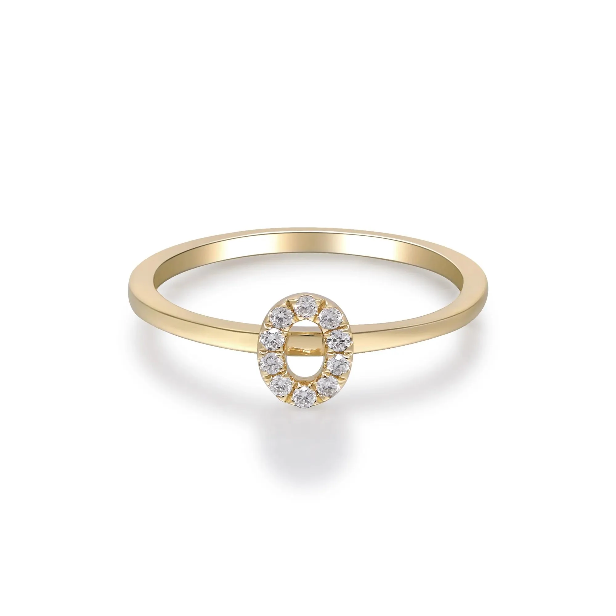 Diamond Accent "o" Initial Ring 10K Yellow Gold Round Brilliant Cut Size 8 2mm - Image 5
