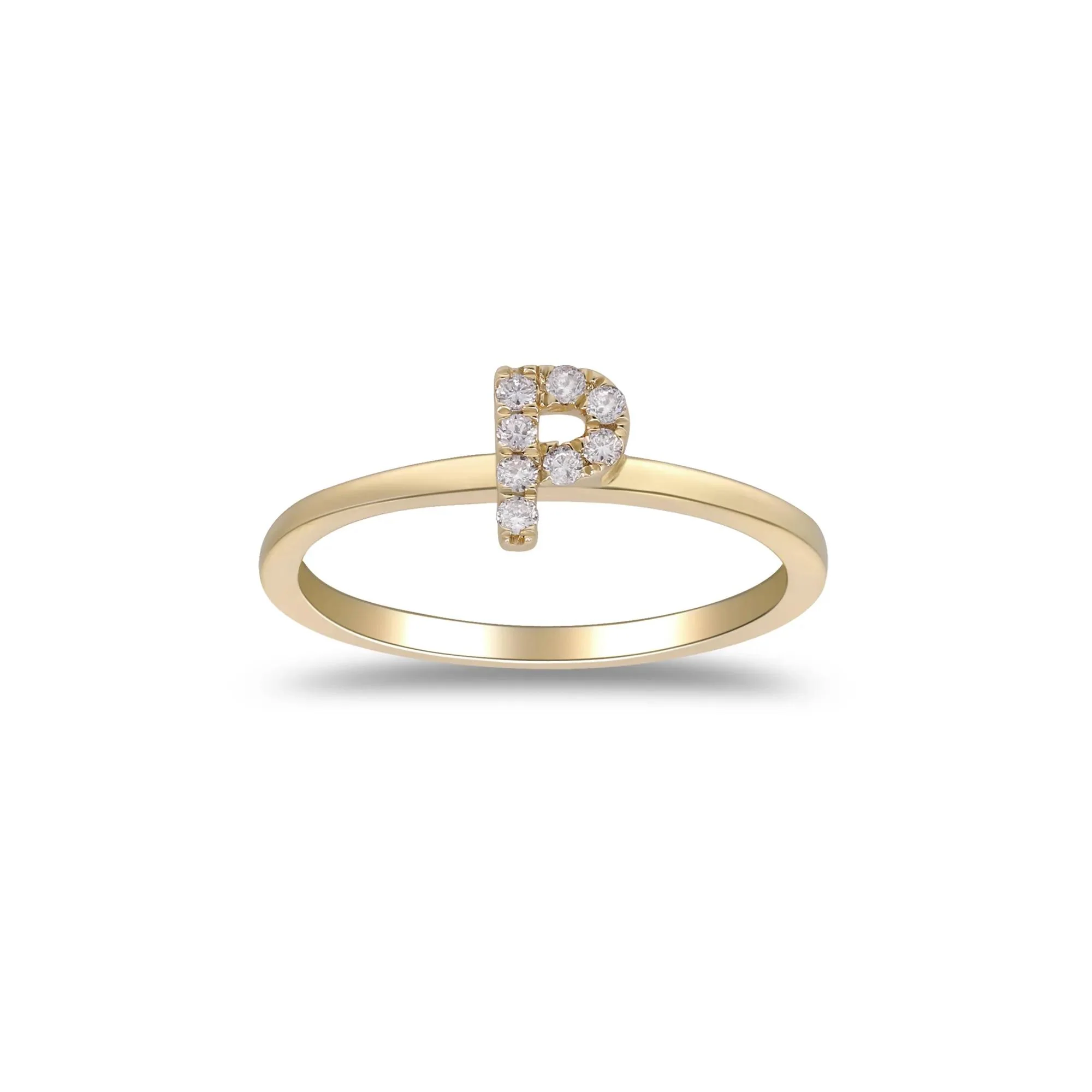 Diamond Accent "p" Initial Ring 10K Yellow Gold Round Brilliant Cut Size 5 2mm