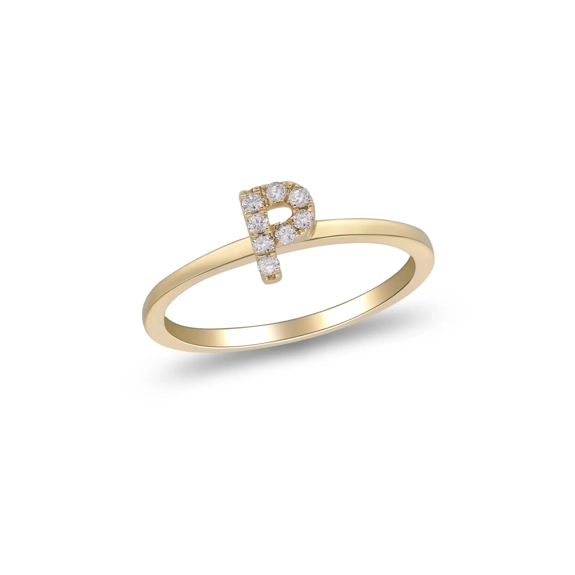 Diamond Accent "p" Initial Ring 10K Yellow Gold Round Brilliant Cut Size 7 2mm - Image 4