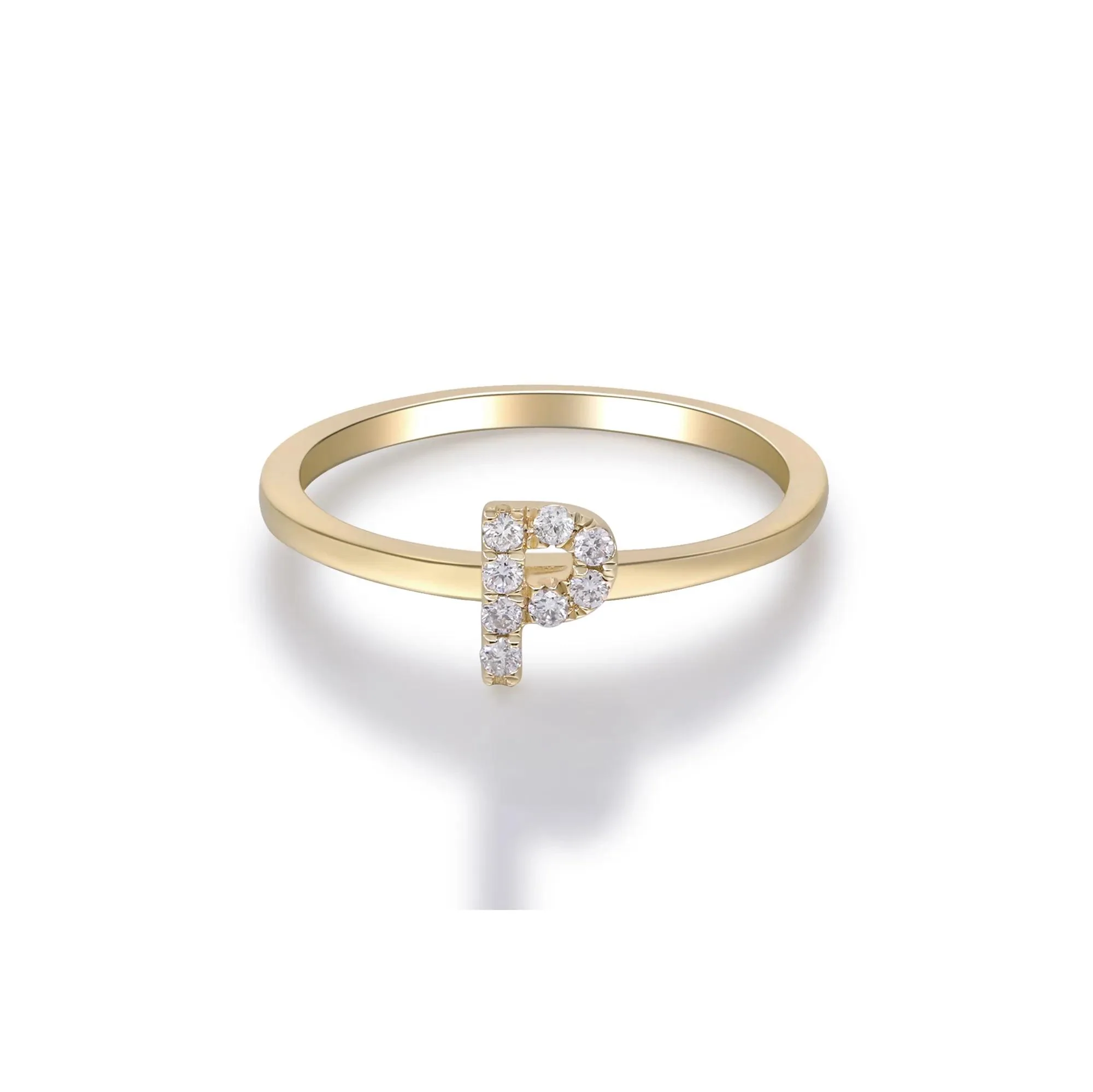 Diamond Accent "p" Initial Ring 10K Yellow Gold Round Brilliant Cut Size 8 2mm - Image 5