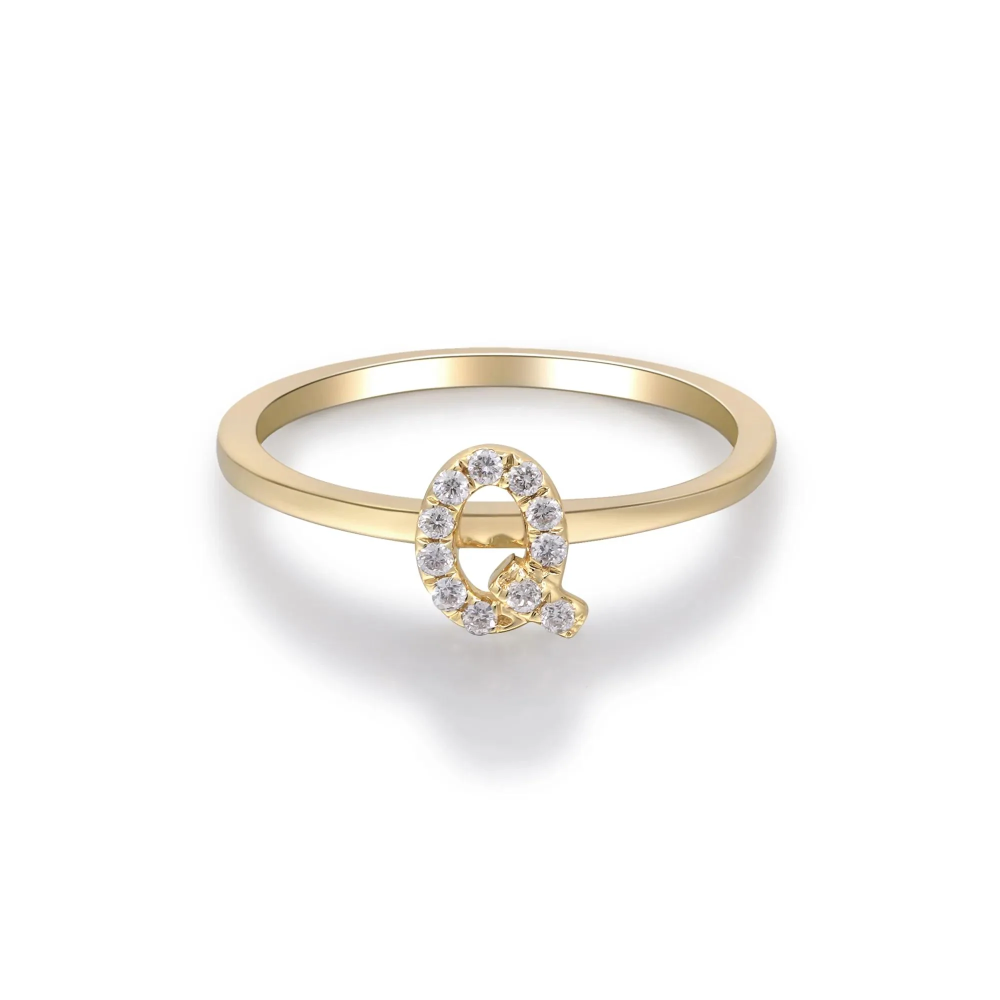 Diamond Accent "q" Initial Ring 10K Yellow Gold Round Brilliant Cut Size 7 2mm - Image 5